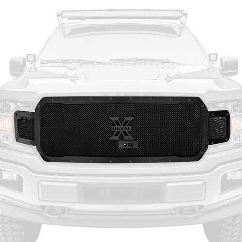F-150 2018-2020 Stealth X-Metal Grille, Black, 1 Pc, Replacement, Black Studs, Fits Vehicles with Camera - PN #6715791-BR