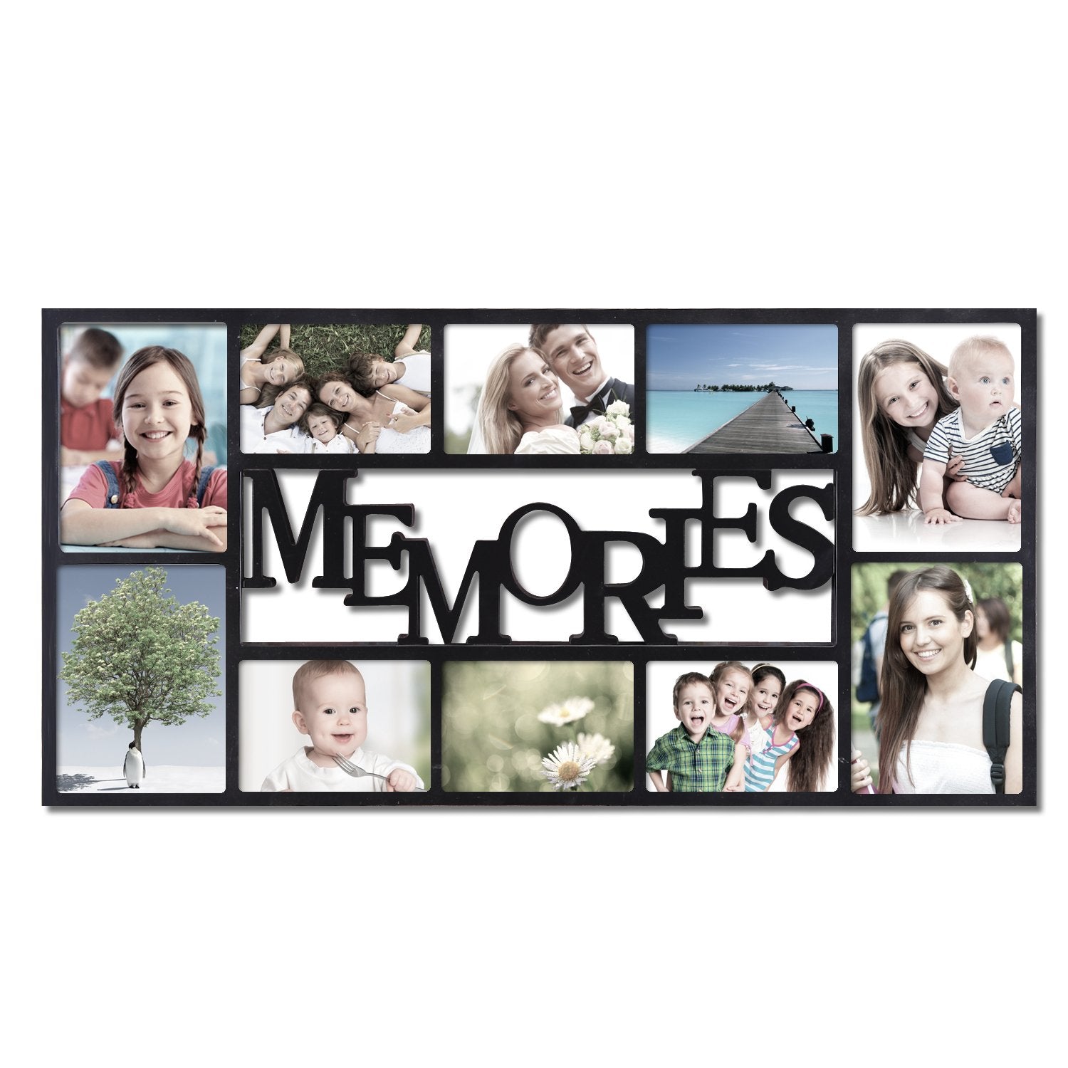 Black Decorative Adeco PF0459 Plastic Memories Wall Hanging Collage Picture Photo Frame, 4 X 6,Black