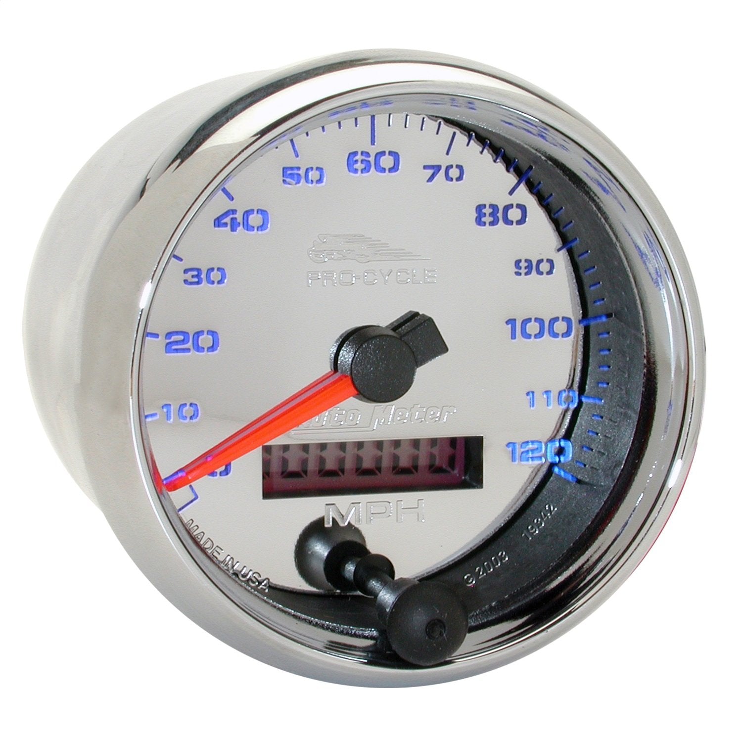 Speedo AutoMeter Gauge, 2 5/8", 120 Mph, Elec, Chrome, Pro-Cycle (19342)