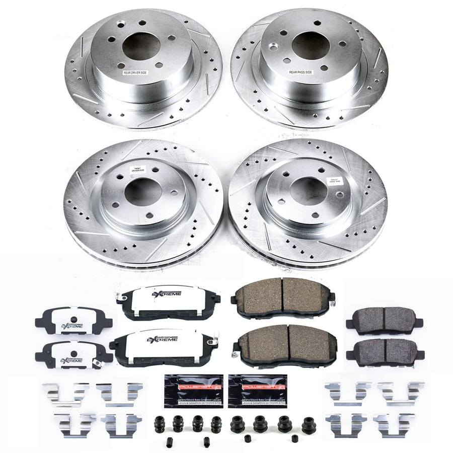 Power Stop K9141-26 Z26 Carbon-Fiber Ceramic Brake Pads Front and Rear with Drilled and Slotted Rotors Brake Kit For Nissan Juke 2011-2017 [Application Specific]