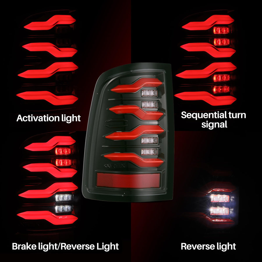 For 09-18 Ram Truck Alpharex LUXX-Series LED Tail Lights Black Red