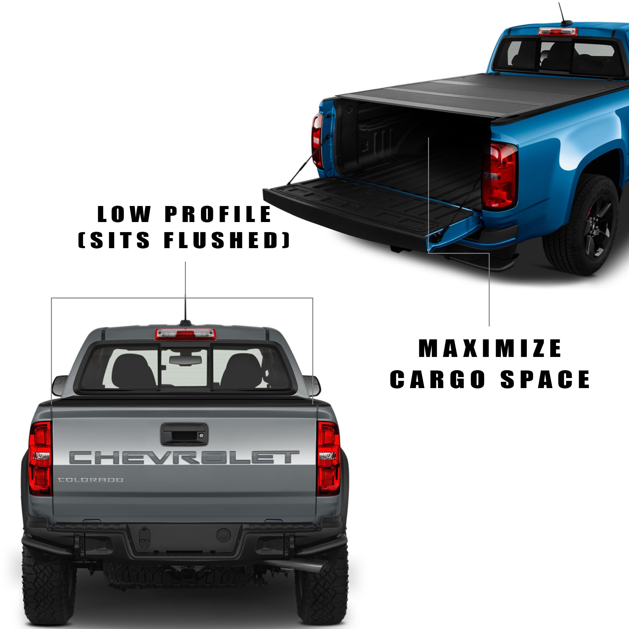 Low Profile Armordillo Hard Tri-Fold 2015 2016 2017 2018 2019 2020 2021 2022 Chevy Colorado Tonneau Cover/GMC Canyon Bed Cover 6ft (72") Bed | CoveRex TFX | 7162358