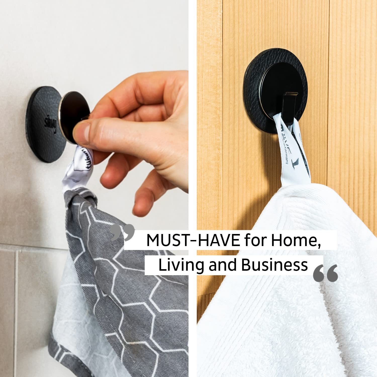 silwy® Clever Magnetic Hook Including Black Metal Nano Gel Pad Black - Reusable, Flexible and Washable - Perfect for Camping, Caravaning and Boating