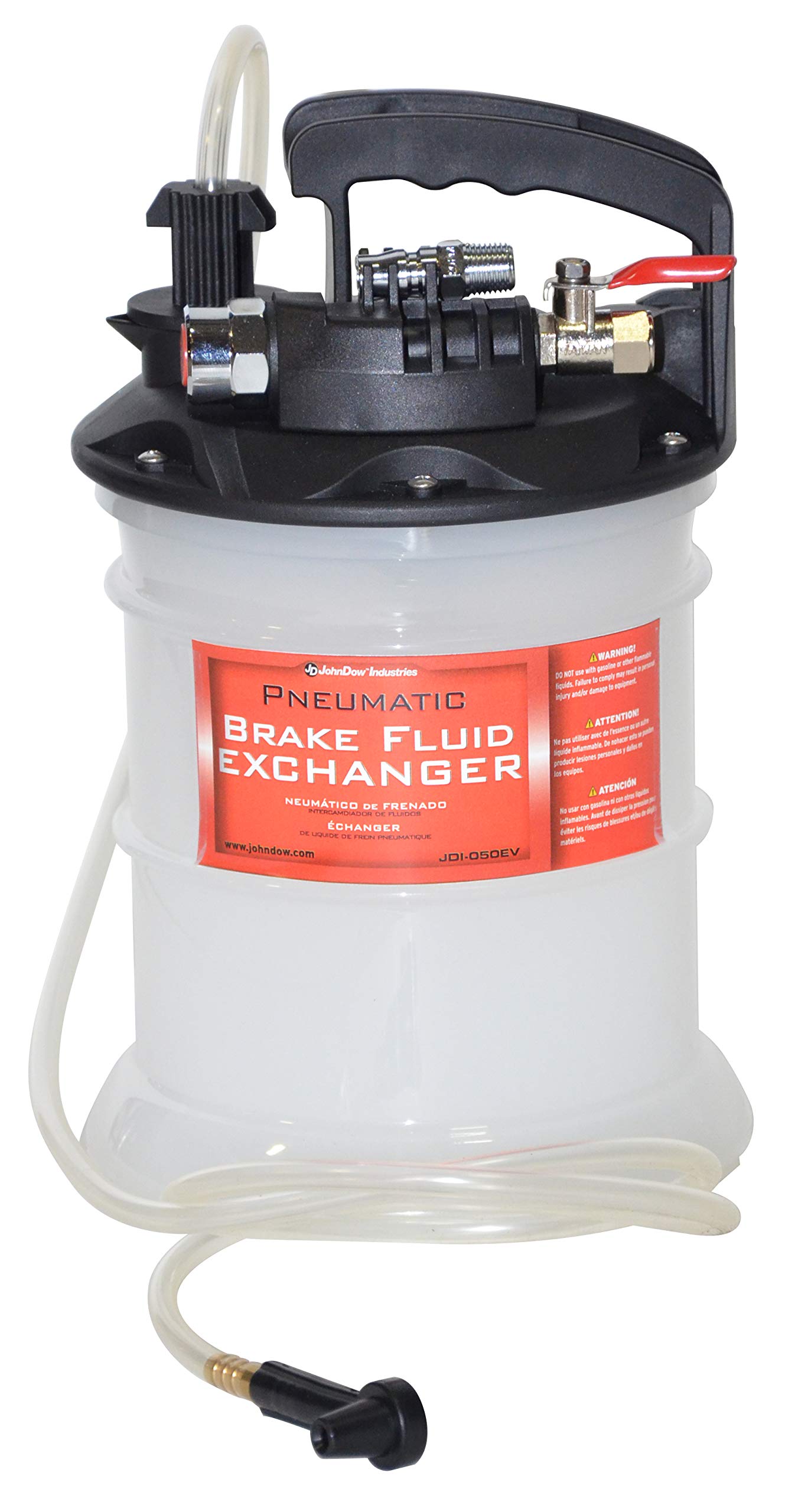 Pneumatic Air Operated JohnDow Industries JDI-050EV Brake Fluid Bleeder/Exchanger, 0.5 Gallon Capacity with Fluid Refill Bottle Included, White
