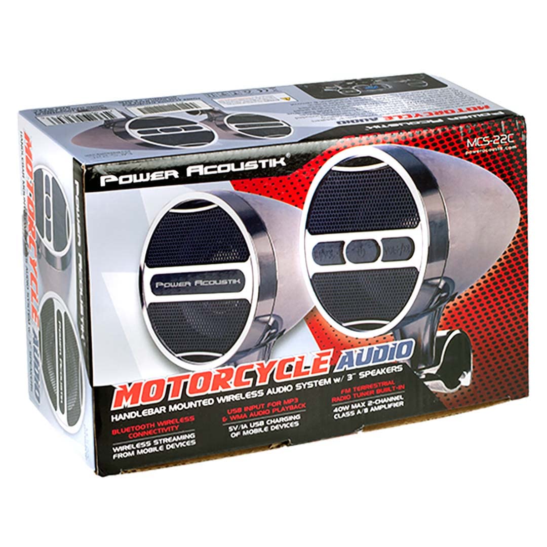 Chrome Power Acoustik Motorcycle Bluetooth Speaker System FM Radio & USB Input