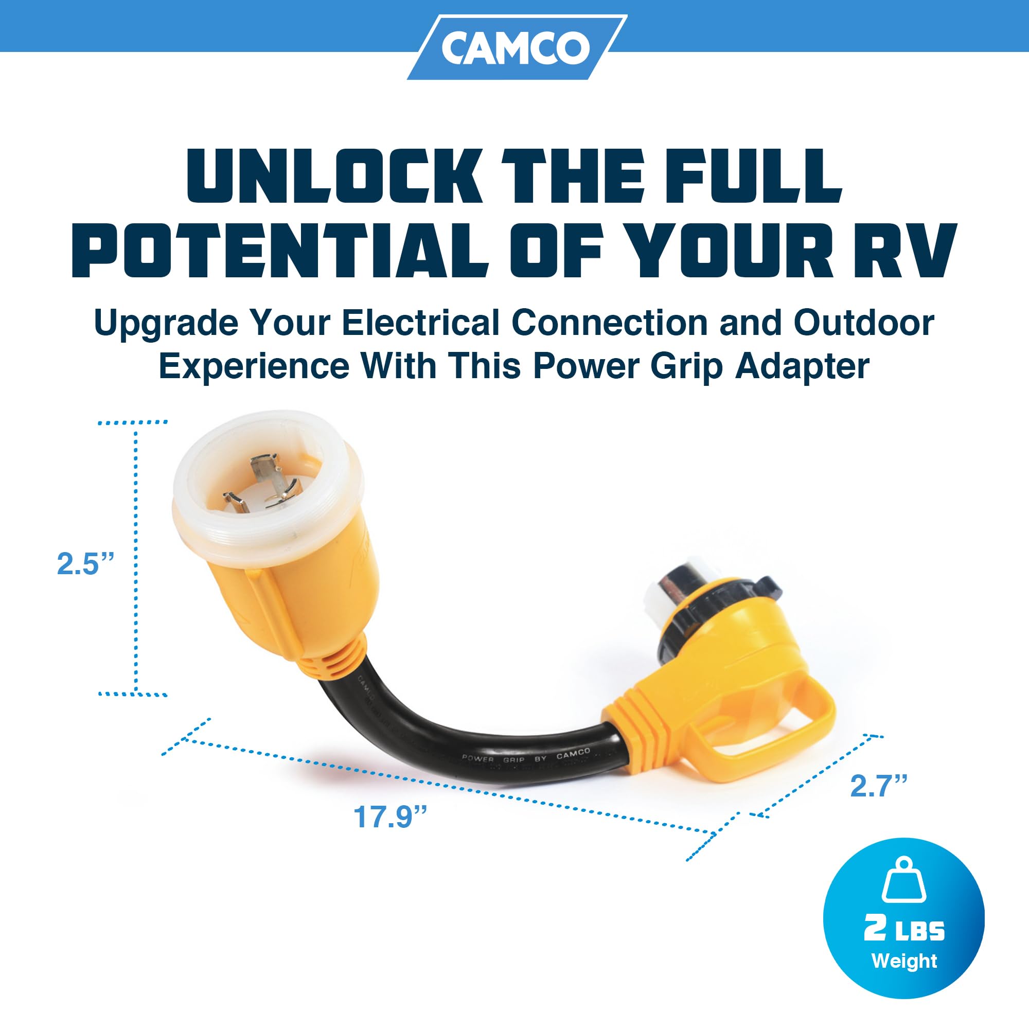 Camco 55572 50 AMP Locking Male/50 AMP Locking 90 Degree Female 18" PowerGrip Dogbone Electrical Adapter