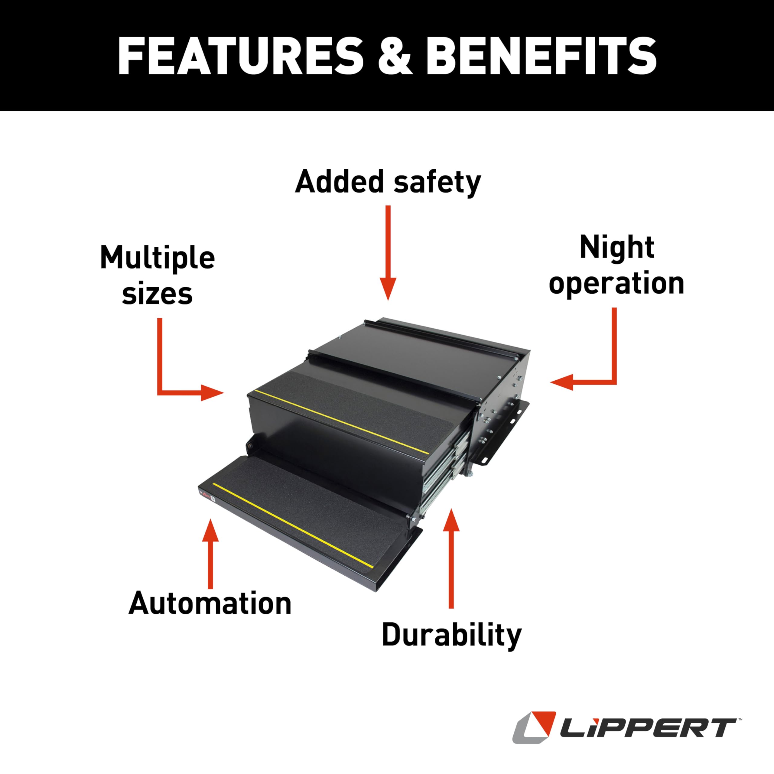 42 Series Kwikee Electric Step Assembly, Logic Control Unit, Power Switch Kit for RV, Travel Trailers, Hidden Light, 8.5" Step Rise, Anti-Slip Surface, 12V DC Motor, Steel Construction - 372779