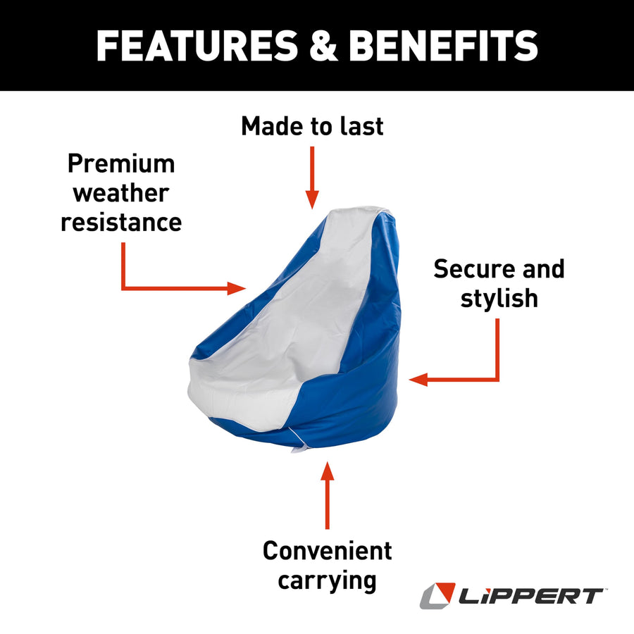 Marine Bean Bag Chair Taylor Made for Boats, Docks, Beaches, Marine Grade Vinyl, Twin-Zipper Design, Weather-Resistant, Water-Repellent, Carrying Handles, White/Blue – 2020193614