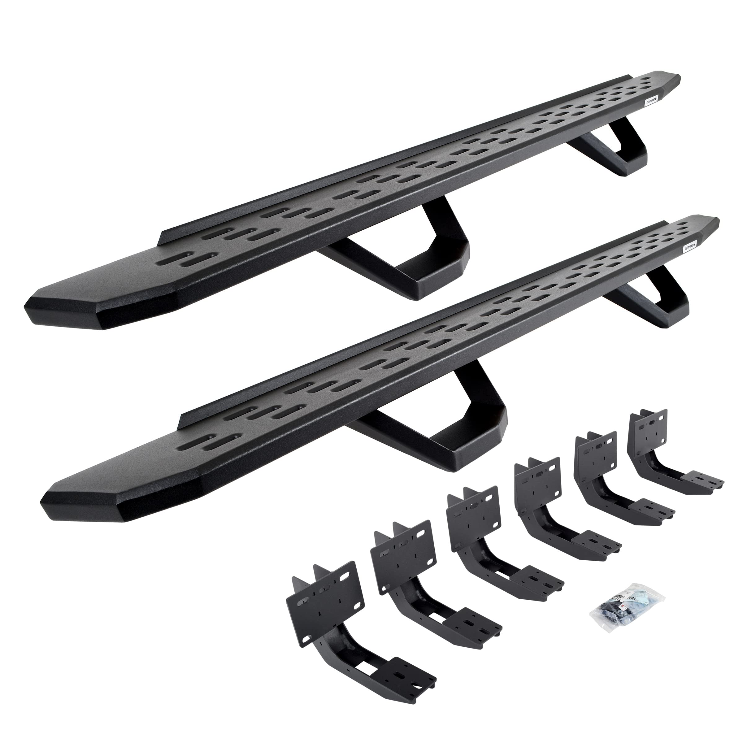 Go Rhino Running Boards RB30, Brackets, & 2 Pair of Drop Steps | Galvanized Steel, Textured Black | 6963068720PC | Fits 2019-2024 RAM 1500 Crew Cab Pickup