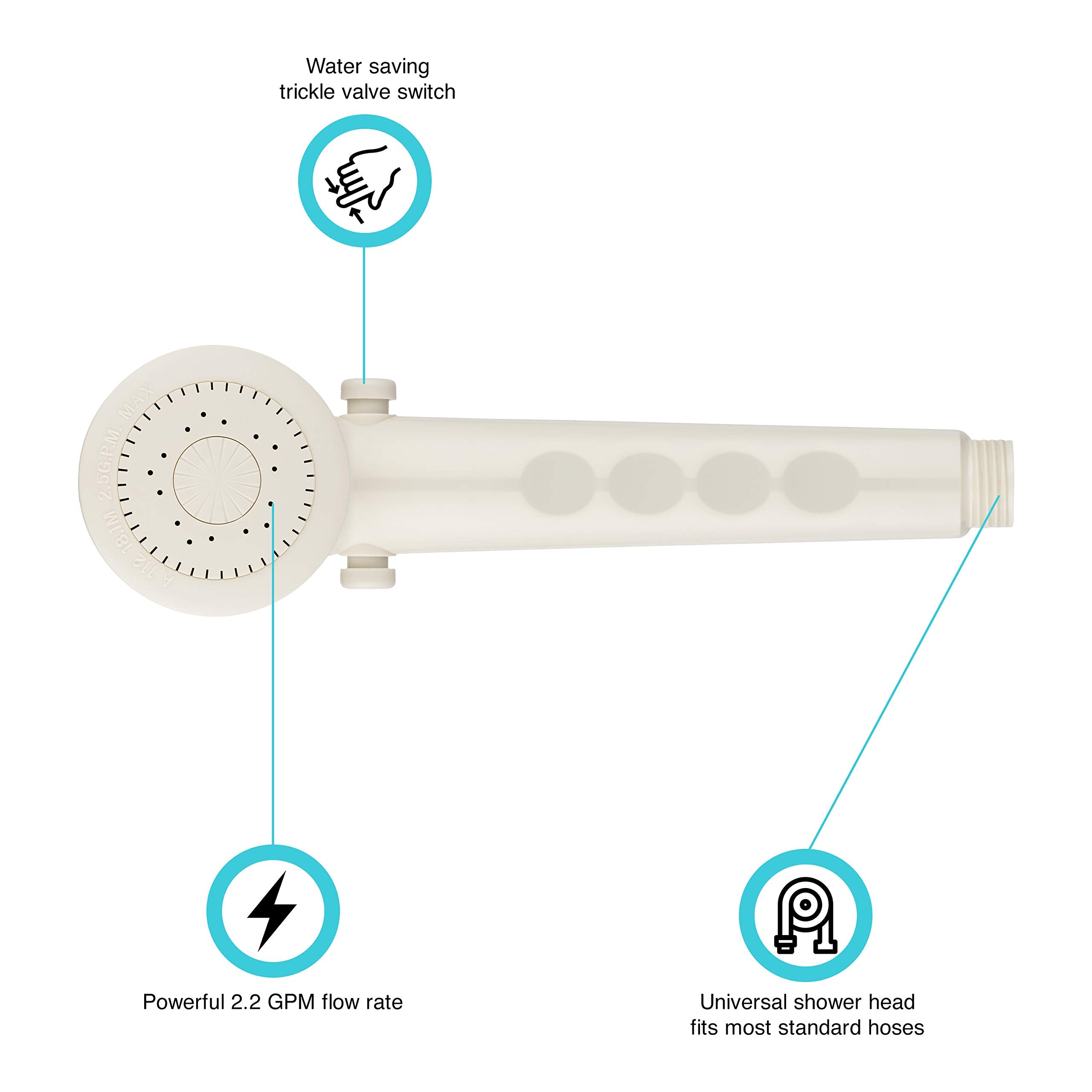 Dura Faucet RV DF-SA135-BQ Economical Handheld Replacement Shower Head Wand Unit, Water Saving Flow Control Trickle Switch (Bisque Parchment)