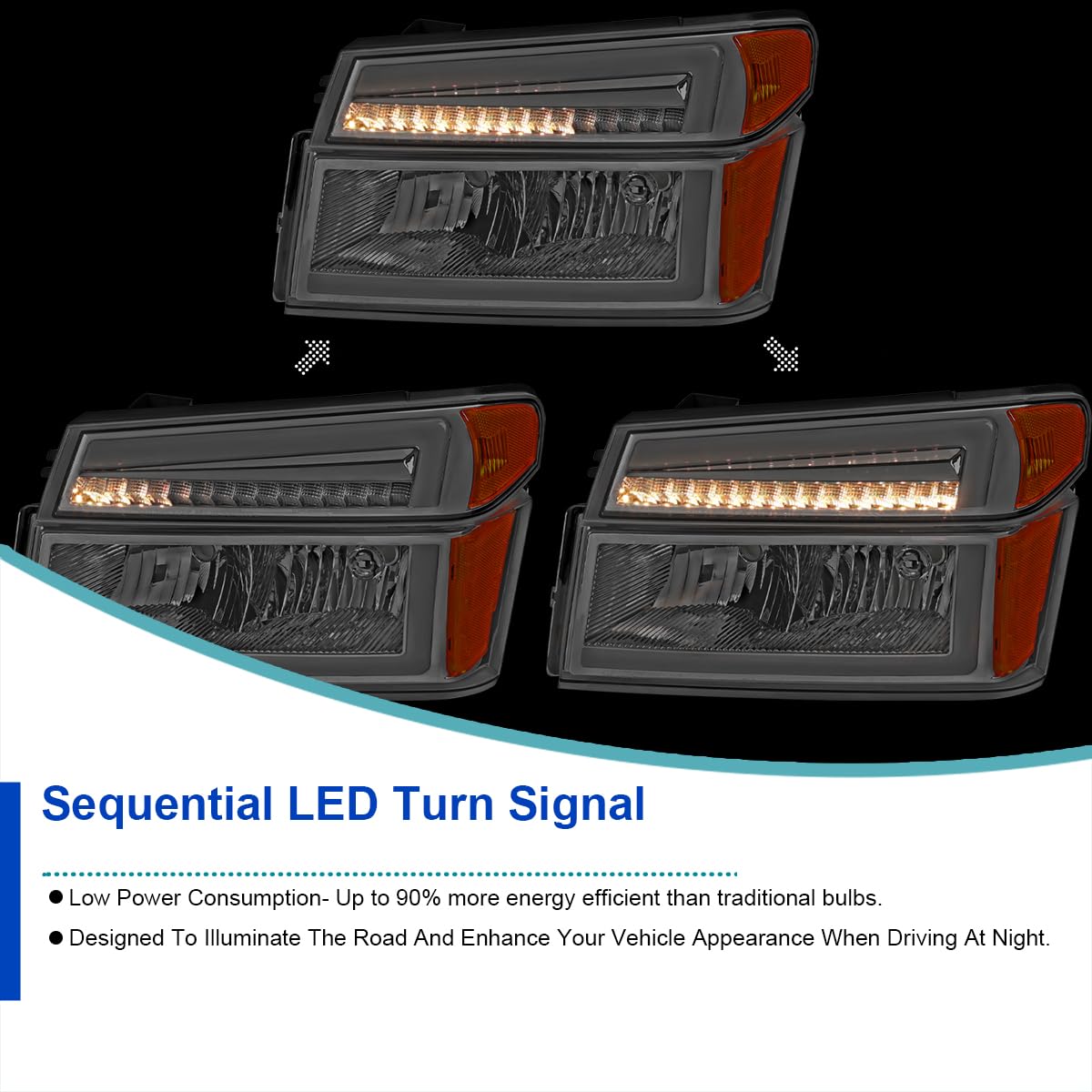 Chrome Headlights + Corner Lights w/LED Tube SPEC-D TUNING Compatible with 2004-2012 Chevy Colorado, GMC Canyon Left+Right Head Lamp Assembly