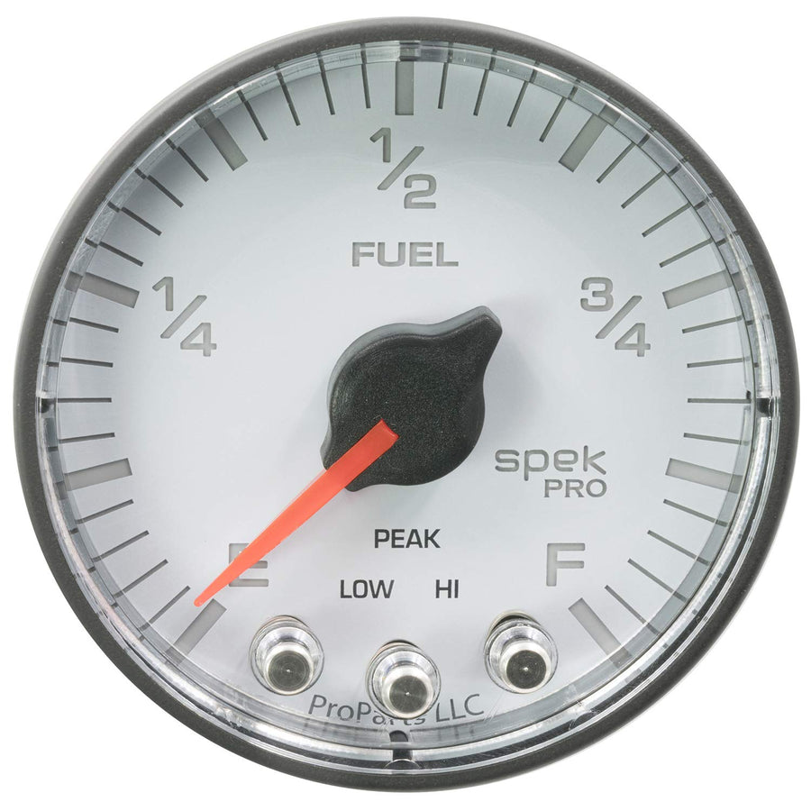 Auto Meter Spek-Pro P312128 Fuel Level Gauge, 2 1/16", Programmable, White Dial/Black Bezel