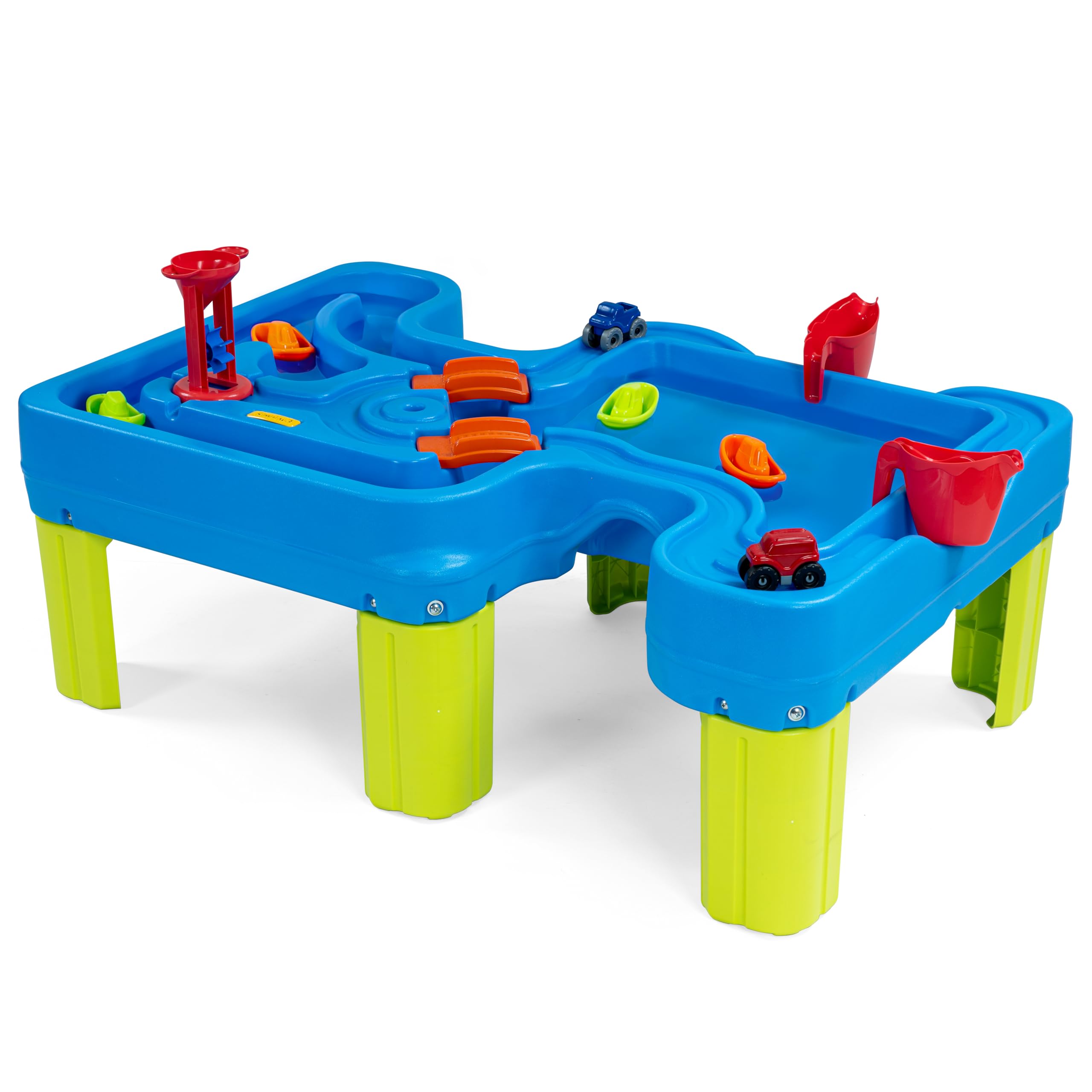 Simplay3 Water Play Table Big River and Roads, Outdoor Activity Table with Track Toys for Toddlers and Kids, 9 Accessories Included, Made in USA