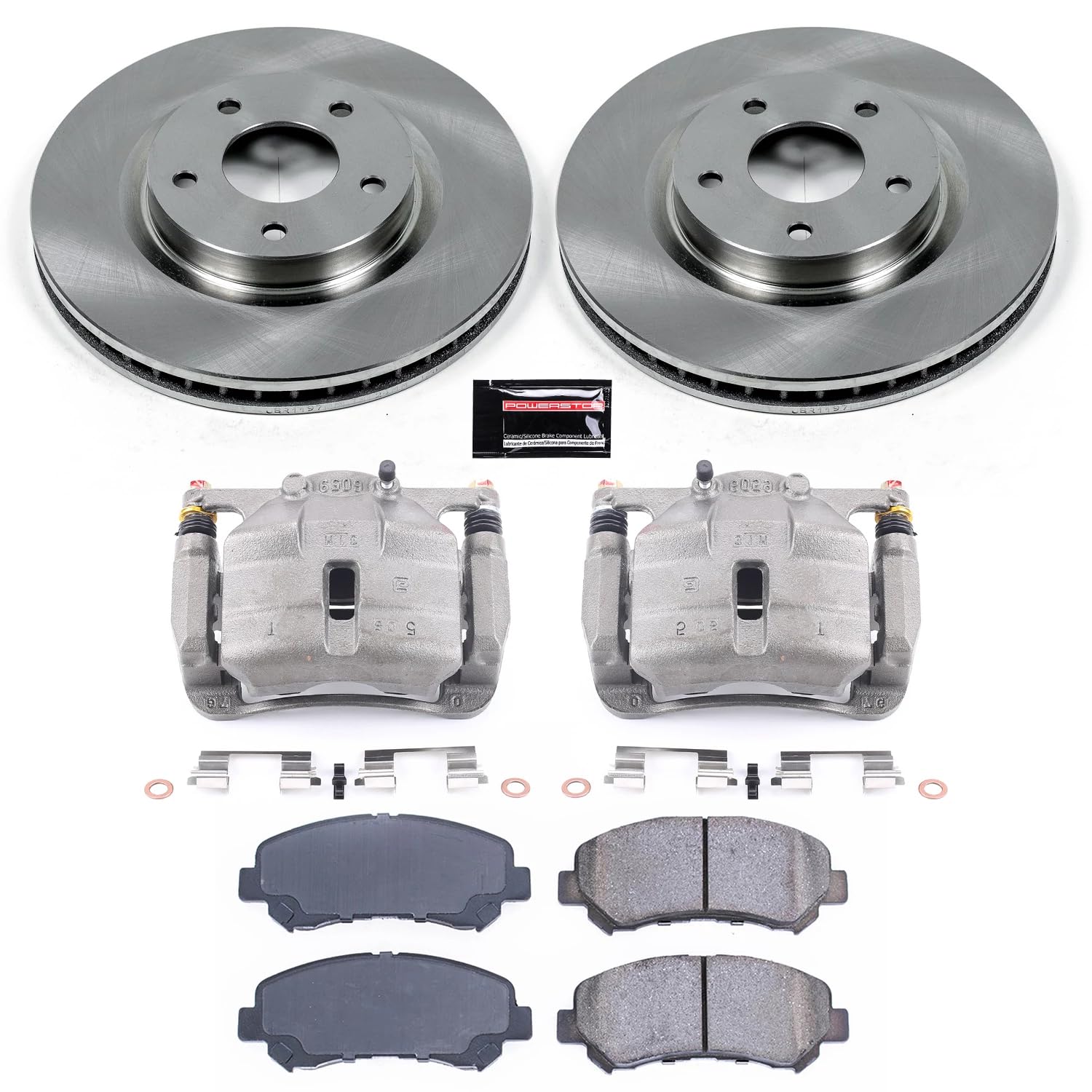 Power Stop KCOE4724 Replacement Autospeciality Front Caliper Kit- OE Rotors, Ceramic Brake Pads, Calipers For Nissan Rogue 2008-2013, Nissan Rogue Select 2014-2015 [Model Specific]