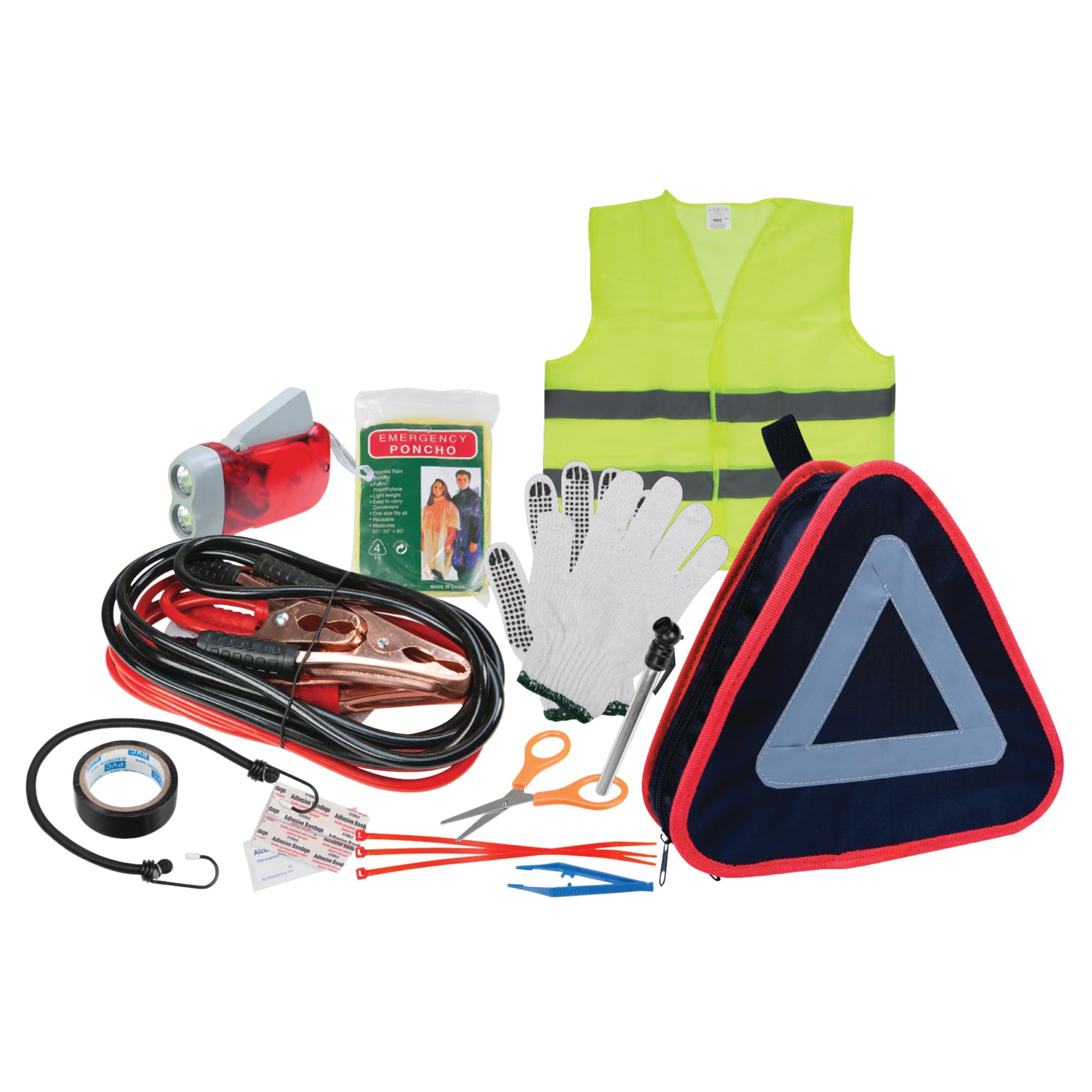 W1557 Performance Tool Roadside Assistance Kit with Jumper Cables, Reflective Triangle, Flashlight, Safety Vest, and More, in Zippered Storage Case