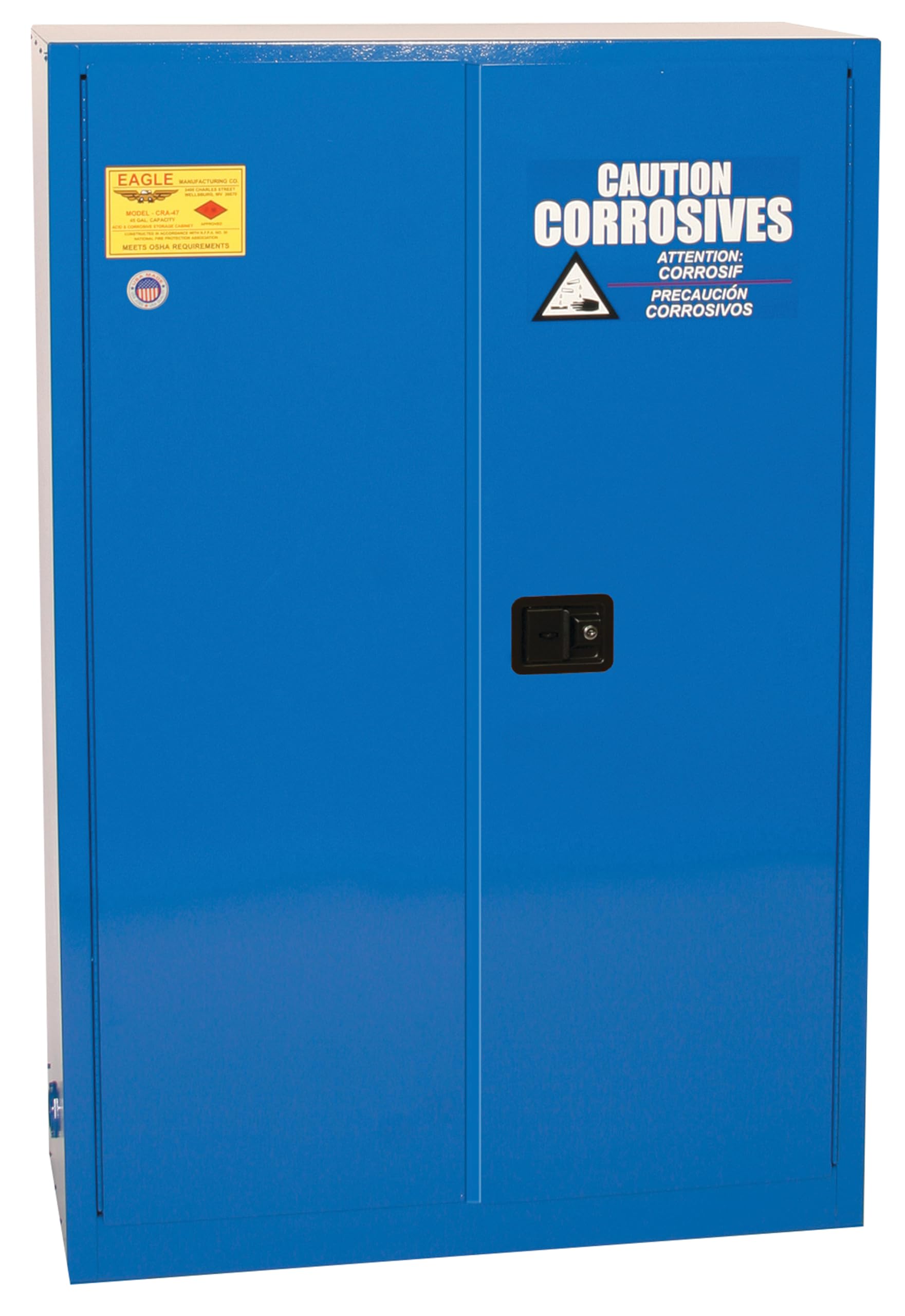 45 Gallon Eagle Corrosive Safety Cabinet, 2 Manual Close Doors, 2 Shelves, Blue, CRA47X