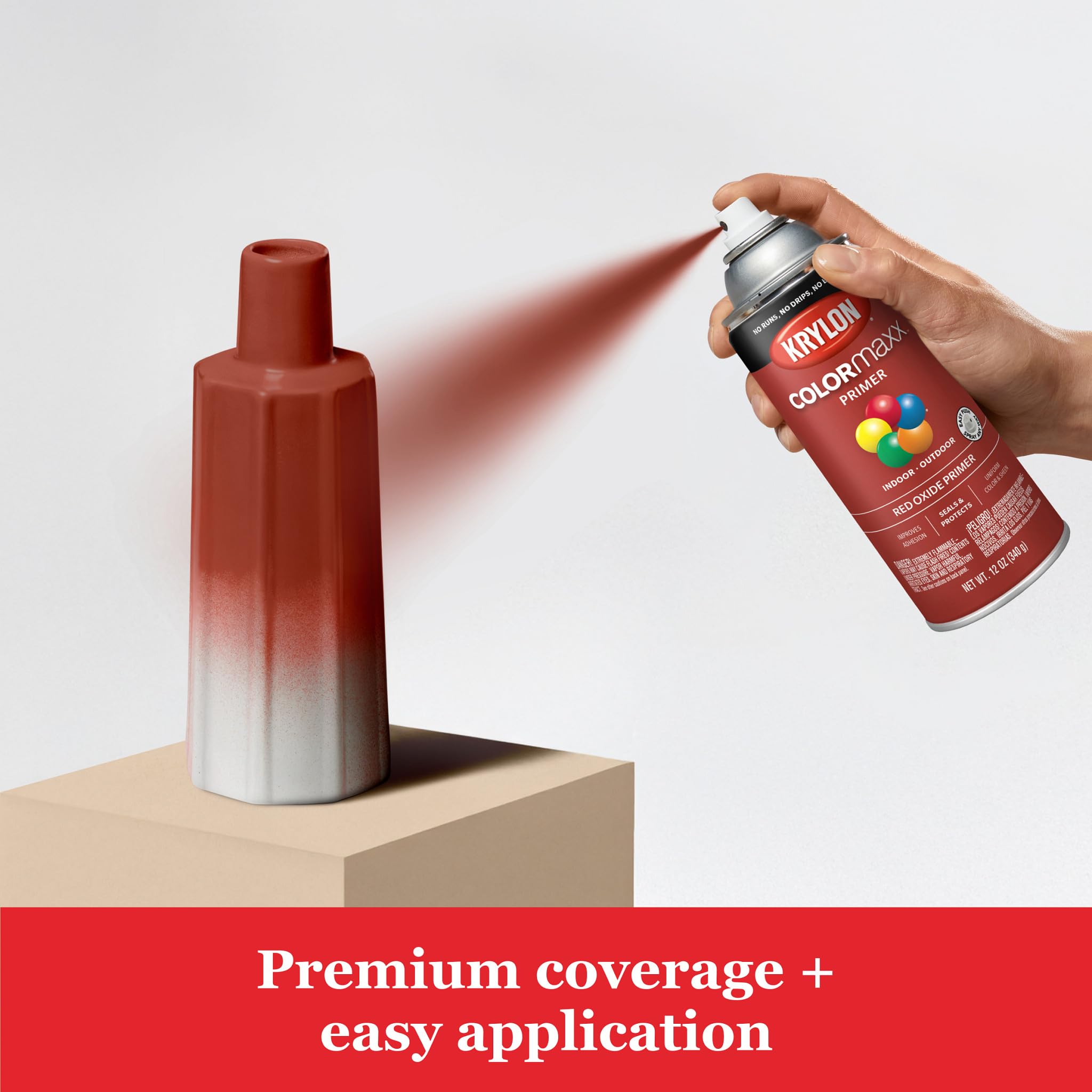 Krylon K05583007 Primer Spray Paint COLORmaxx for Indoor/Outdoor Use, Red Oxide 12 Ounce (Pack of 1)