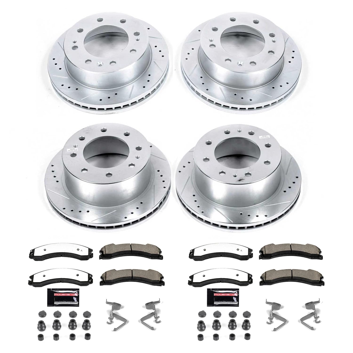 Power Stop Brake Kit Front and Rear For 2015 2016 2017 2018 2019 Chevrolet Silverado 2500 HD - Truck & Tow Carbon Fiber Ceramic Pads & Drilled and Slotted Rotors Replacement, K6992-36