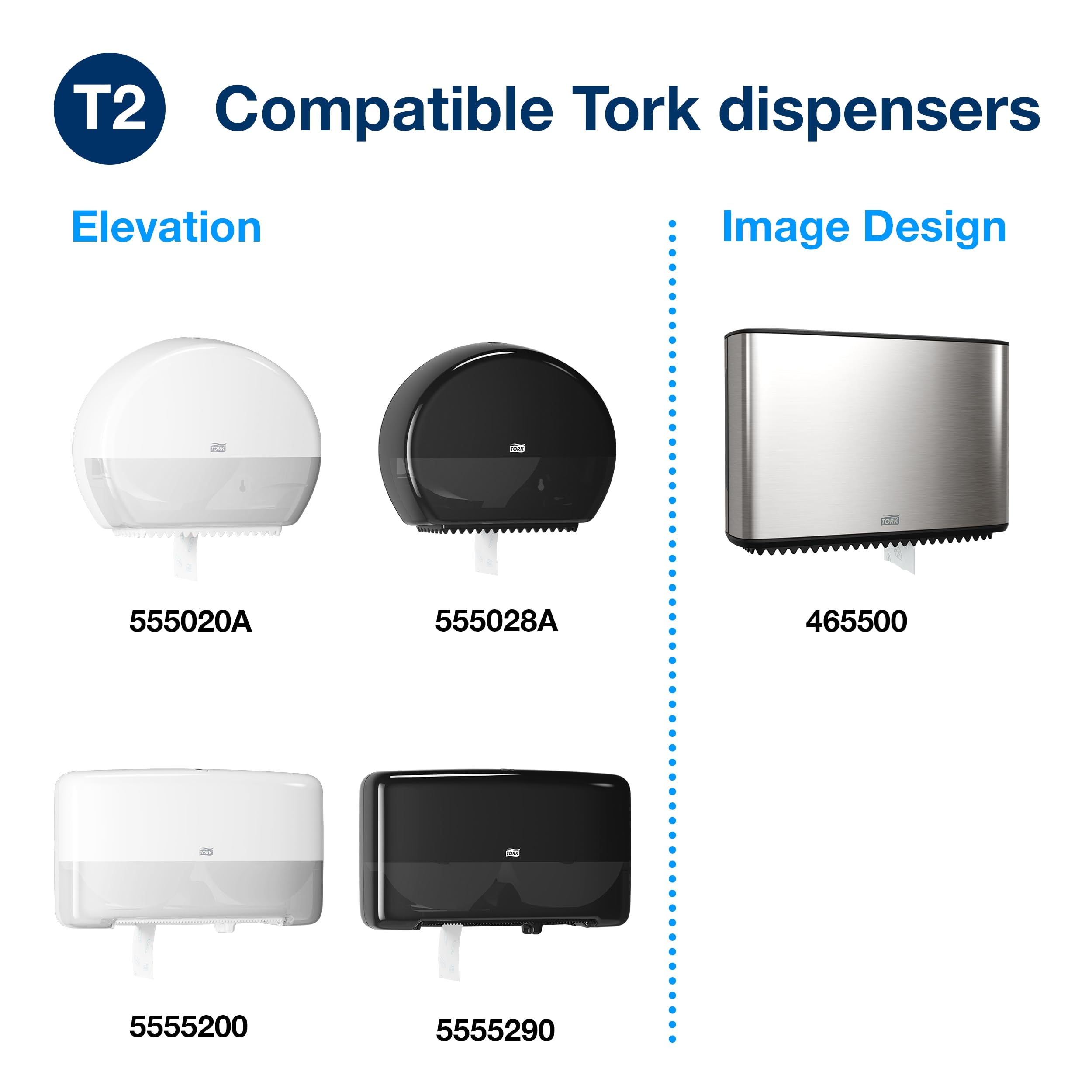 Tork Toilet Paper Roll Mini Jumbo White T2, Advanced, 2-Ply, 12 x 751', 12024402