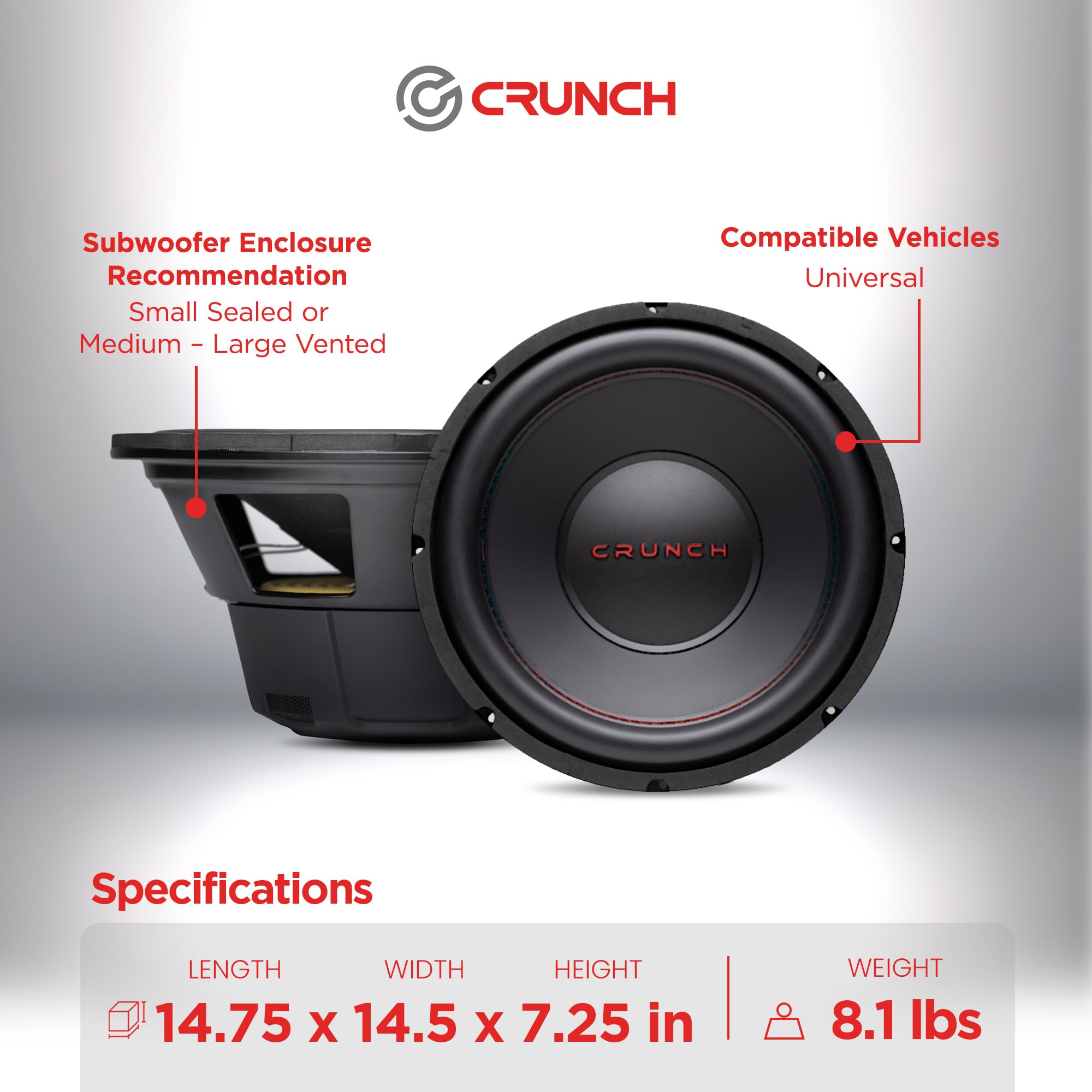 CRW12D4 Crunch 12 Inch Subwoofer 800 Watt MAX 400 Watt RMS Car Audio Speaker with 4 Ohm DVC Dual Voice Coil