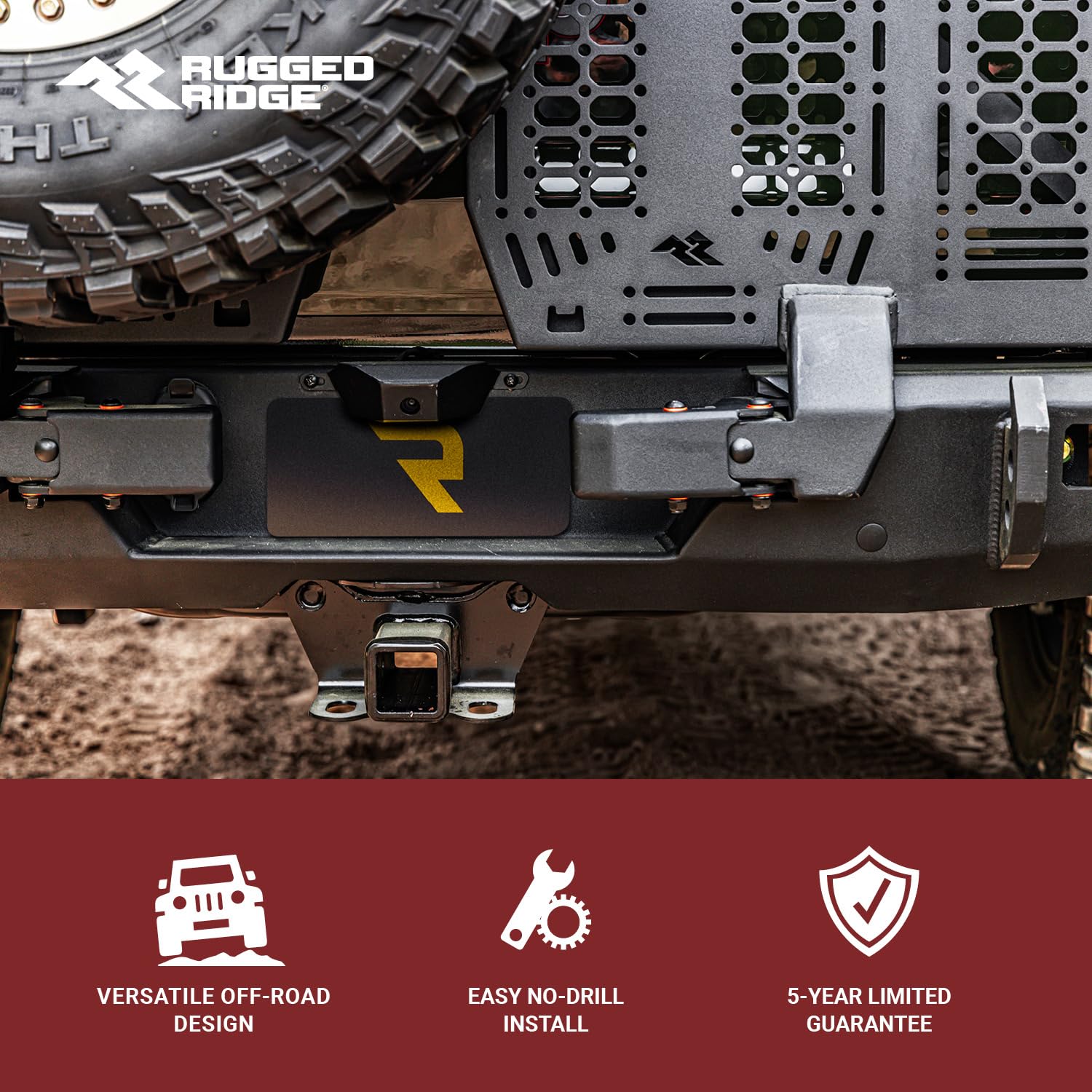 Rugged Ridge Rear Bumper WingMate for Jeep Gladiator JT | Accommodates Swingout Tire Carrier, Dual Pivot Points, 3/16" Steel, Textured Black | 11540.38 | Fits 2020-2024 Jeep Gladiator JT