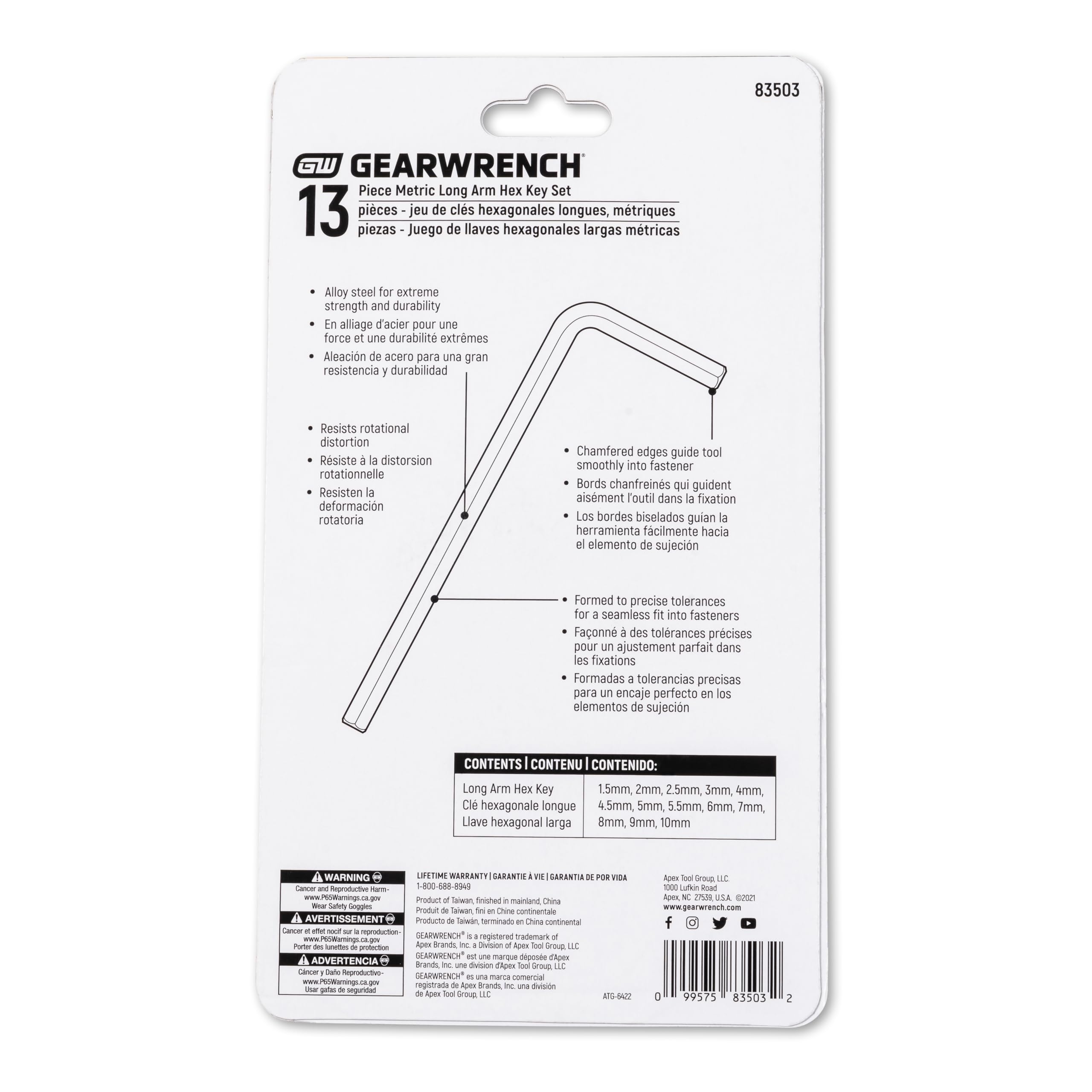 13 Piece GEARWRENCH Long Arm Metric Hex Key Set - 83503