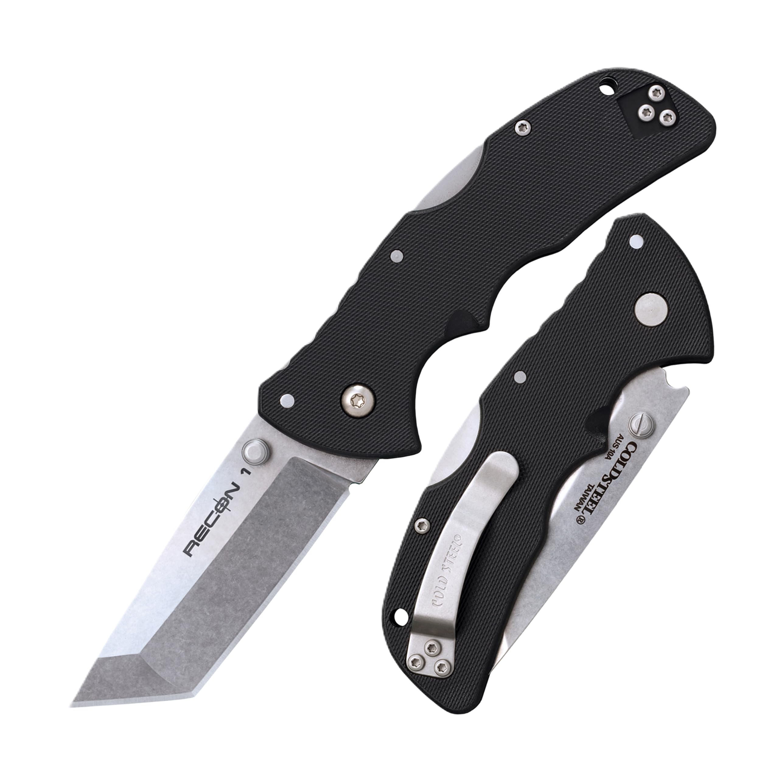 Mini Recon 1 COLD STEEL 3" AUS10A Tanto Point Blade 4" GFN Handle Folding Knife w/Tri-Ad Lock, Ambidextrous Pocket/Belt Clip