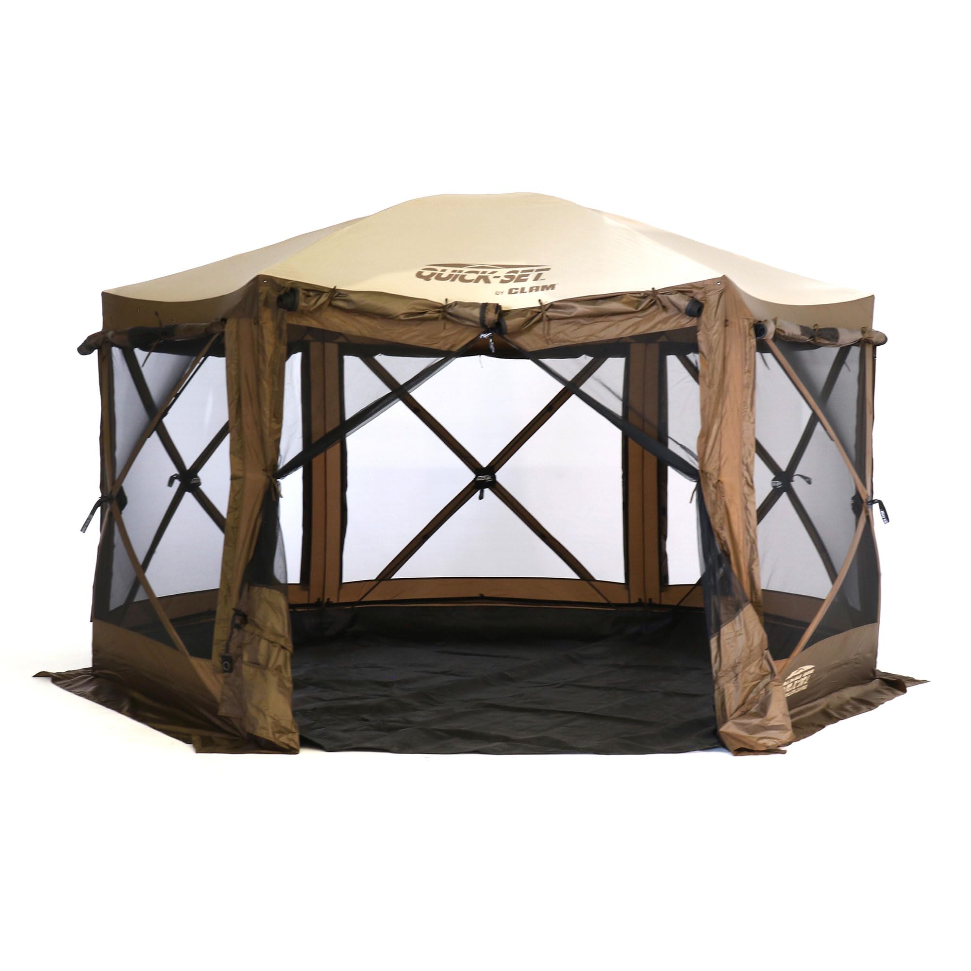 Clam Quick-Set Pop Up Screen Tent & Shelter, Outdoor Camping Gazebo Canopy, 12.5', Brown