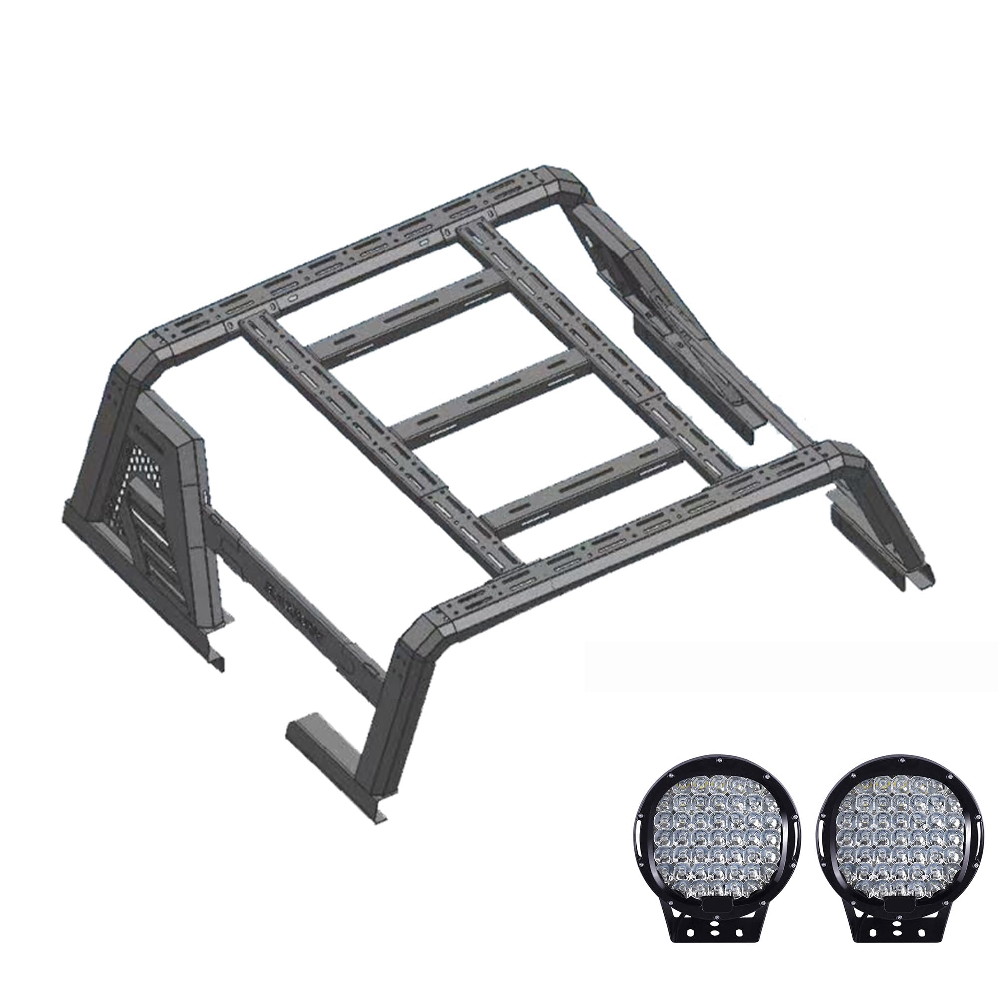 Armour II Black Horse Roll Bar W/Overland Kit Black Compatible with 14-22 Chevy Silverado 1500|14-24 GMC Sierra 1500|15-24 Ford F-150|15-24 Ram 1500|07-24 Tundra-AR2-01BOV1-PL69B