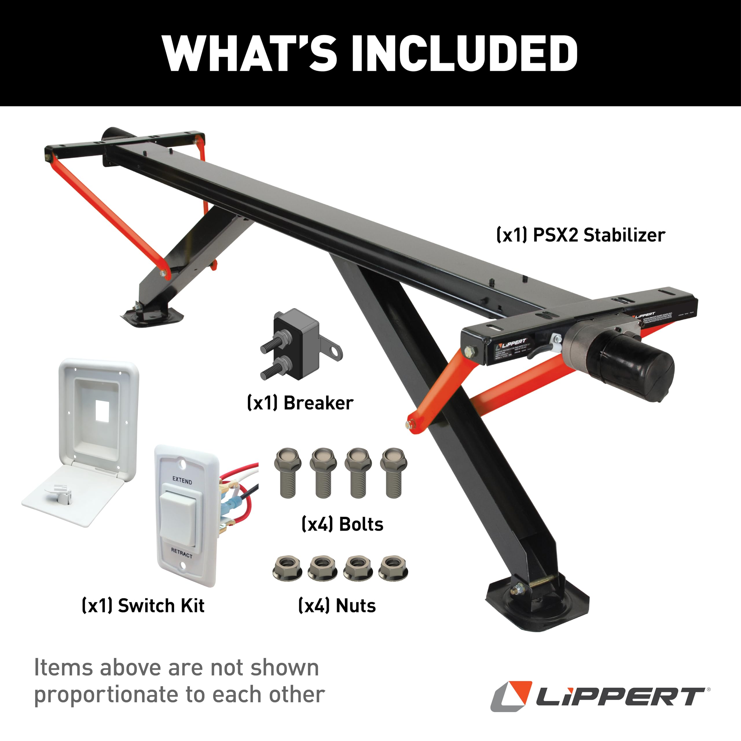 Lippert PSX1 RV Power Stabilizer High-Speed Jack System with White Switch Kit, White Hatch Box, Automatic Adjustment, Powder-Coated Steel Frame, Up to 30" Extension - 2025012487
