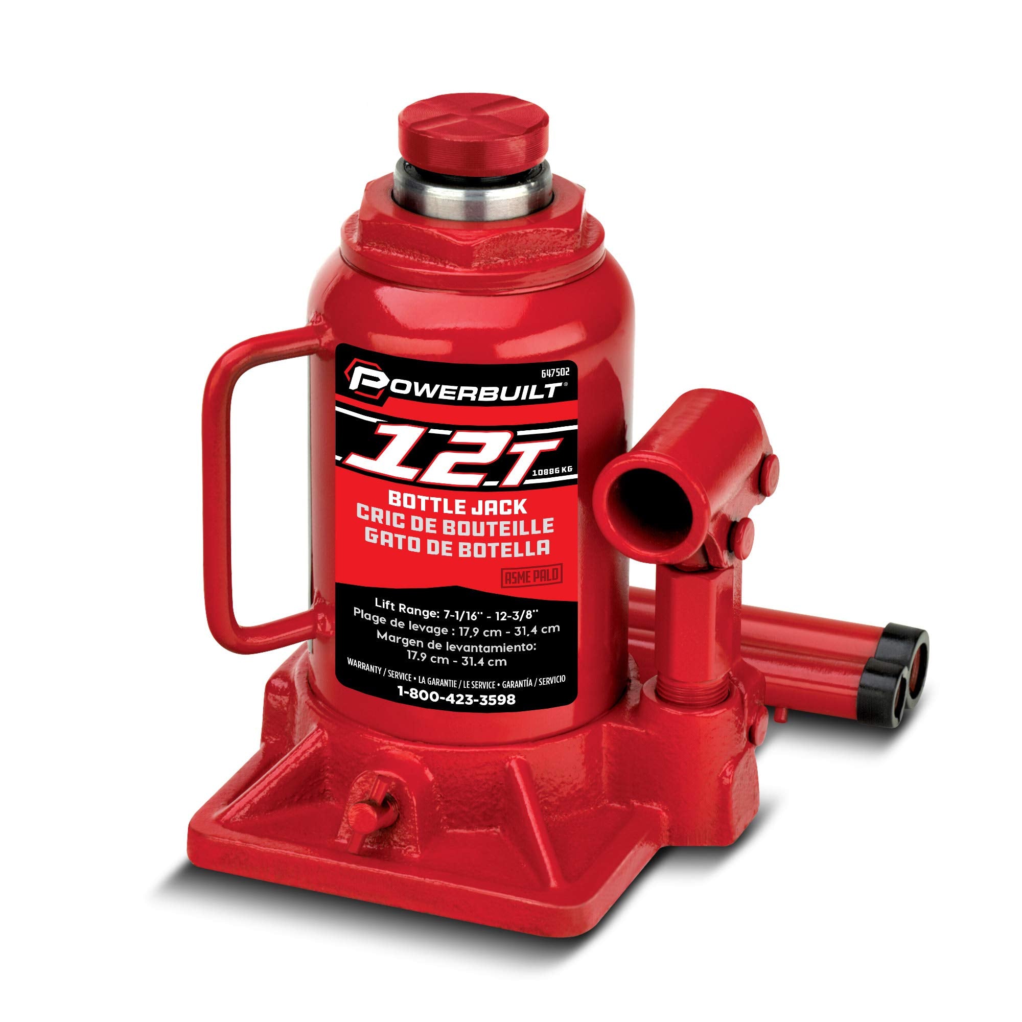 Powerbuilt 12-Ton Heavy Duty Bottle Jack, 24000-Pound Capacity Hydraulic Car Lift, Vehicles, Trucks, Red 647502