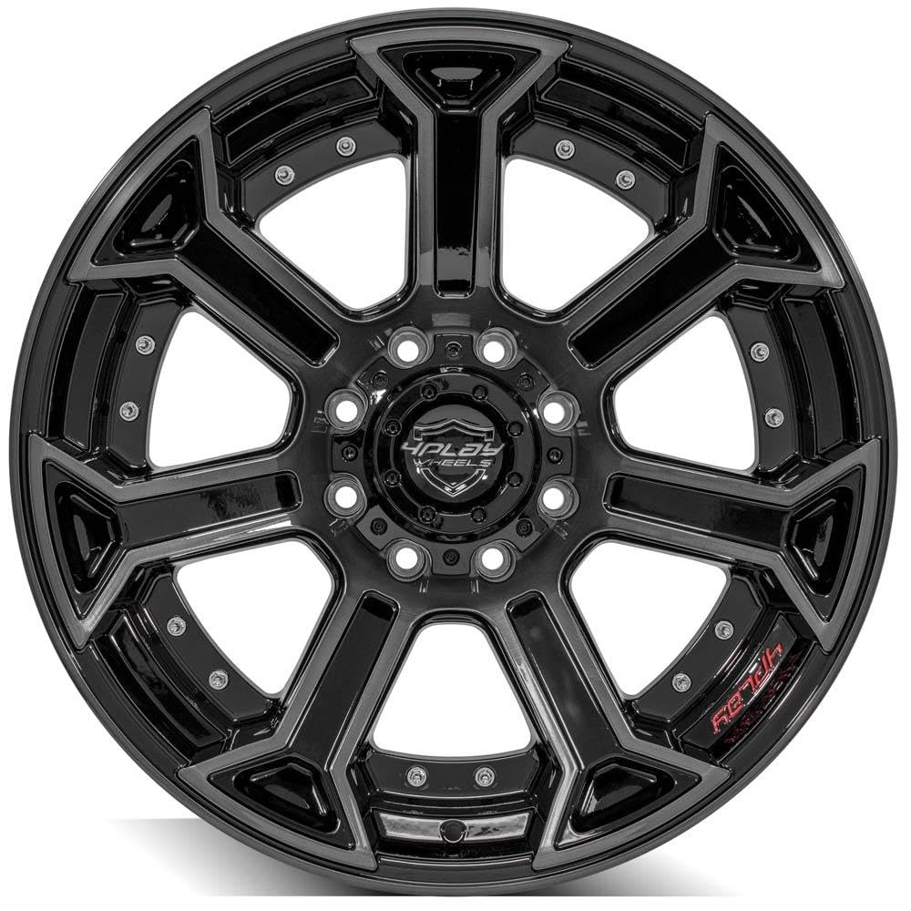 4PLAY 22 Inch Wheels 4P70 Rim Fits 8x170 Gloss Black Brushed with Tinted Clear (1)