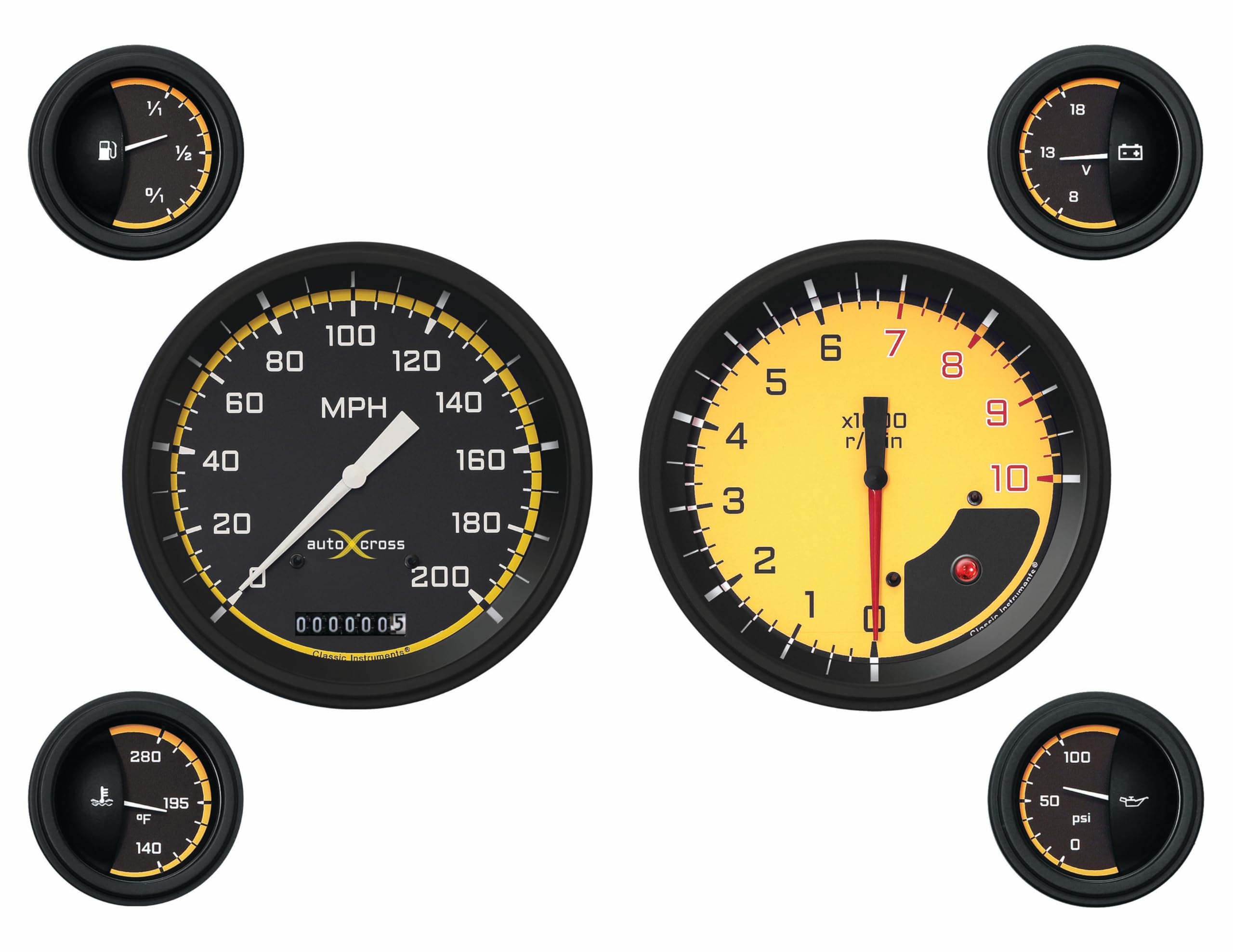 AX51YBLF Classic Instruments Autocross Yellow 6 Gauge Set