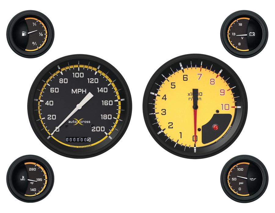 AX51YBLF Classic Instruments Autocross Yellow 6 Gauge Set