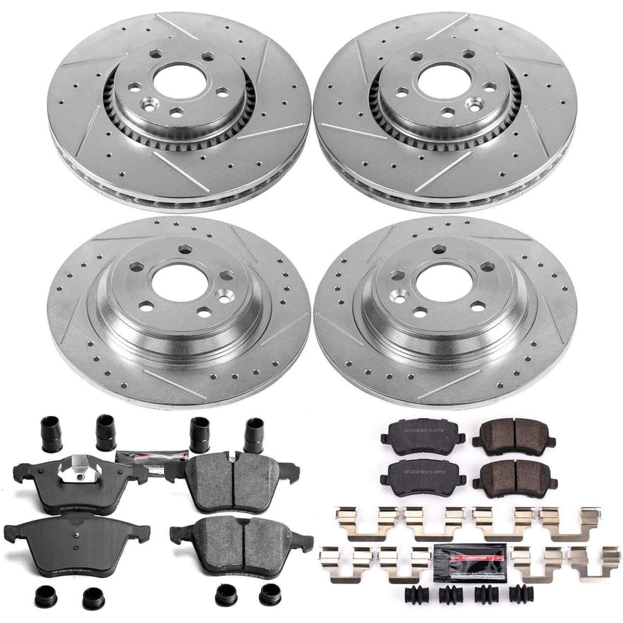 Power Stop K5615 Z23 Carbon Fiber Brake Pads Front and Rear with Drilled & Slotted Brake Rotors Kit For Volvo S60 2011-2014, Volvo S80 2007-2014 [Model Specific]