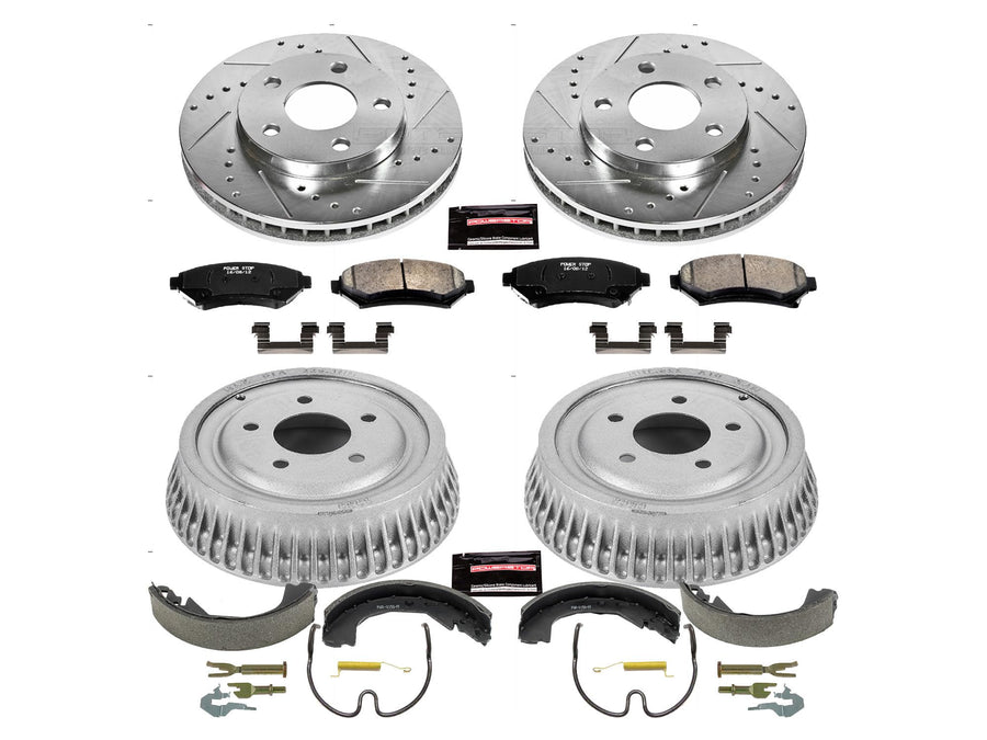 Power Stop K15121DK Z23 Carbon Fiber Brake Pads Front and Rear with Drilled & Slotted Brake Drums Kit For Buick Century, Chevrolet Venture, Oldsmobile Silhouette, Pontiac Montana [Model Specific]