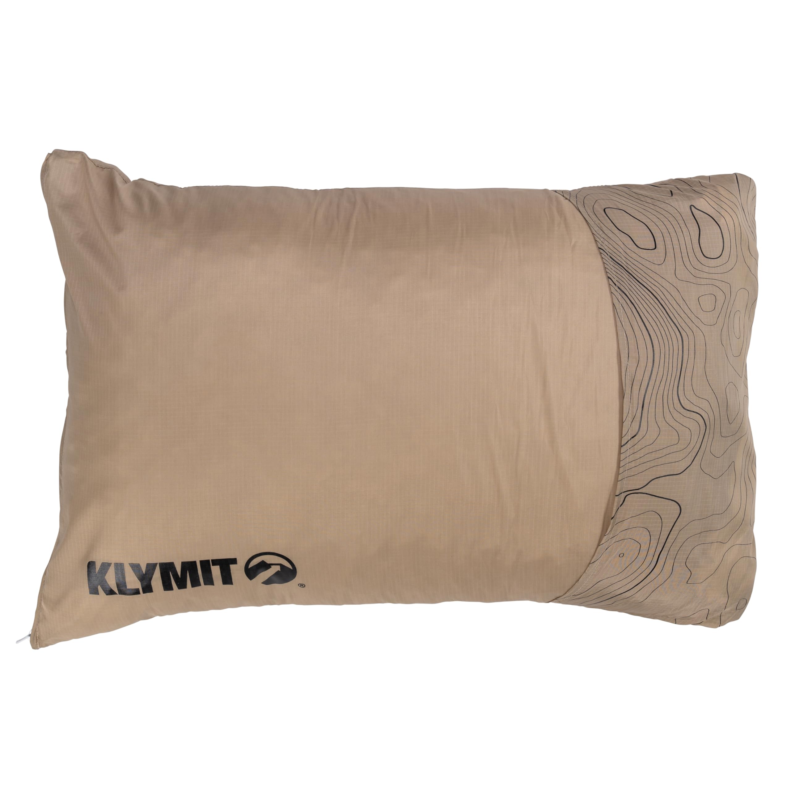 Drift Camping Pillow KLYMIT | Lightweight, Travel Head Rest for Sleep Filled with Shredded Memory Foam, Reversible Outer Cover for Extended Use, Large Size — Tan