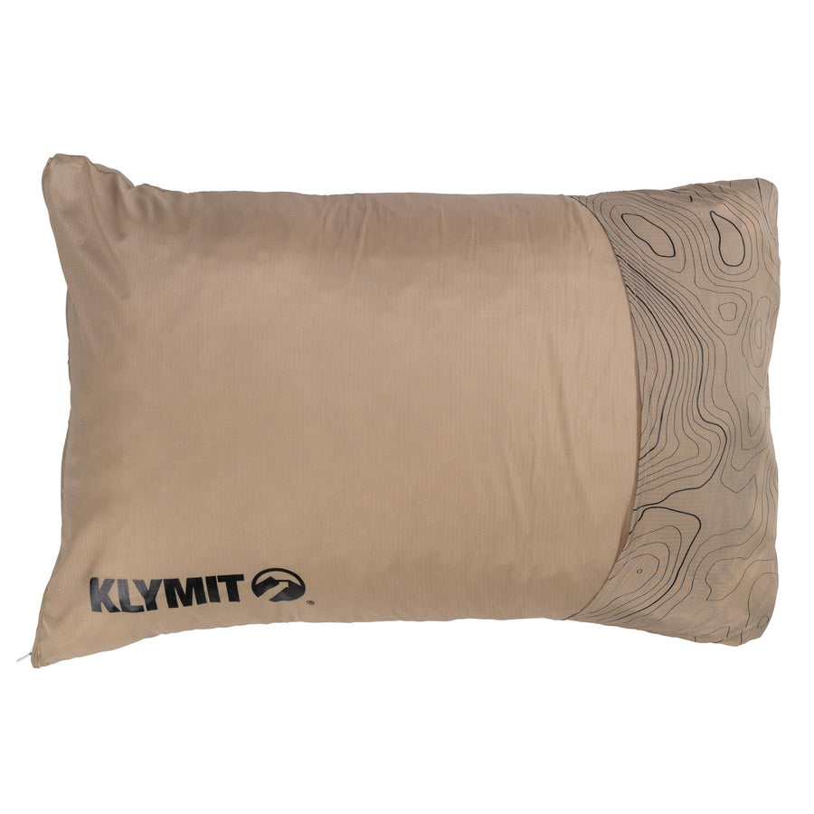 Drift Camping Pillow KLYMIT | Lightweight, Travel Head Rest for Sleep Filled with Shredded Memory Foam, Reversible Outer Cover for Extended Use, Large Size — Tan