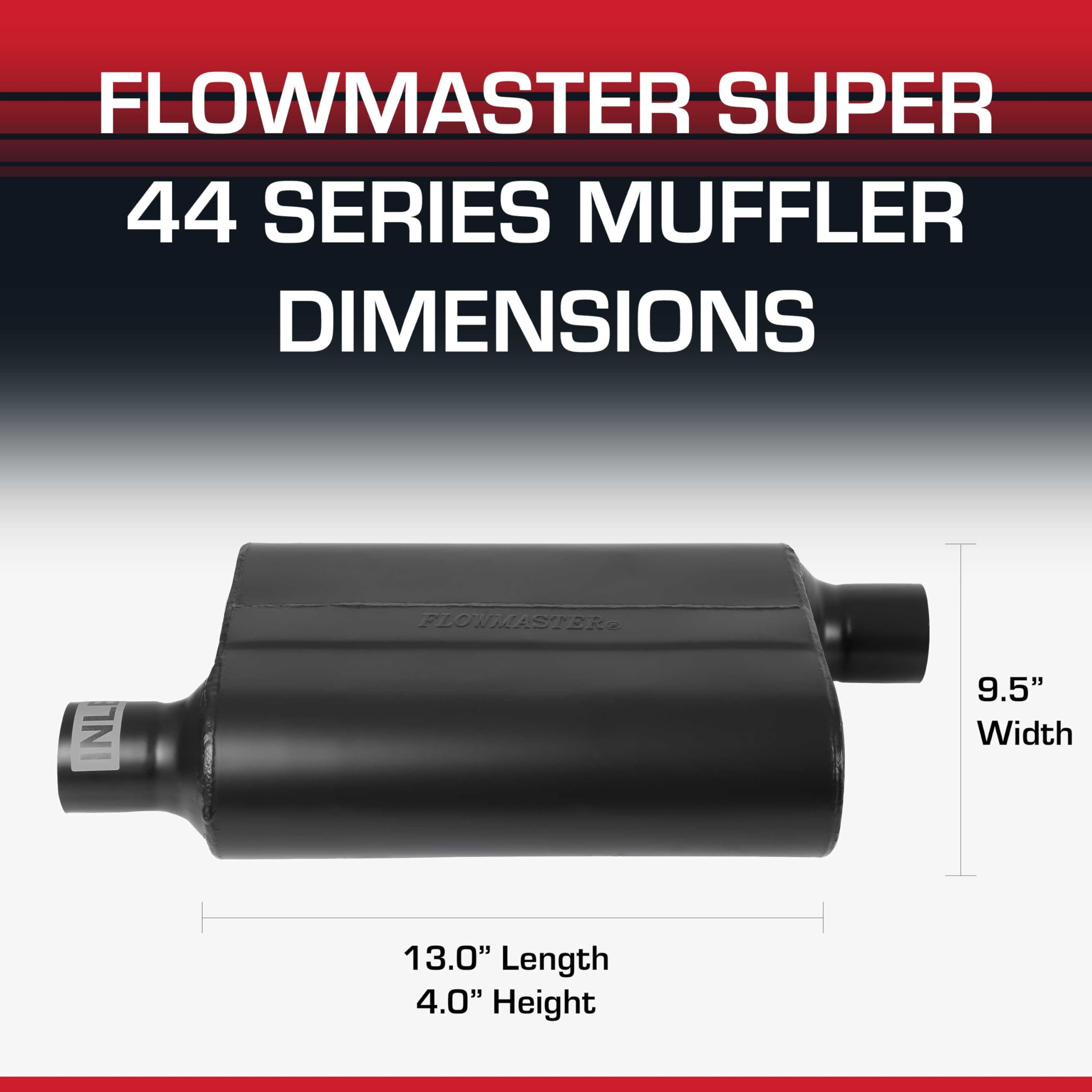 Flowmaster Super 44 Chambered Series Muffler – 2.25” - Offset In/Offset Out – Aggressive Sound – 16 Gauge Aluminized Steel – For Classic & Late Muscle Cars, Street Rods, Trucks, SUVs (942448)