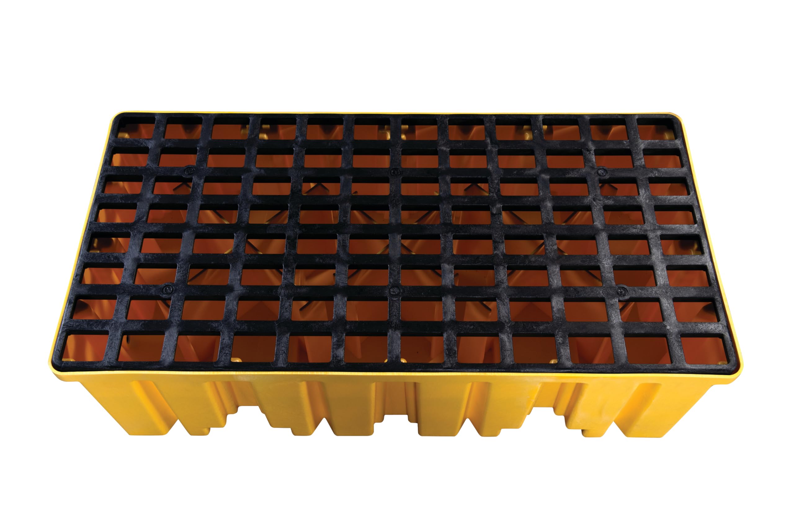 2 Eagle Drum Spill Containment Pallet with Drain and Forklift Pockets, 51.5"x26.25"x13.75", 66 Gallon Sump, 4,000 lbs. Load Capacity Secondary Containment Pallet, Made in USA, Yellow, 1620