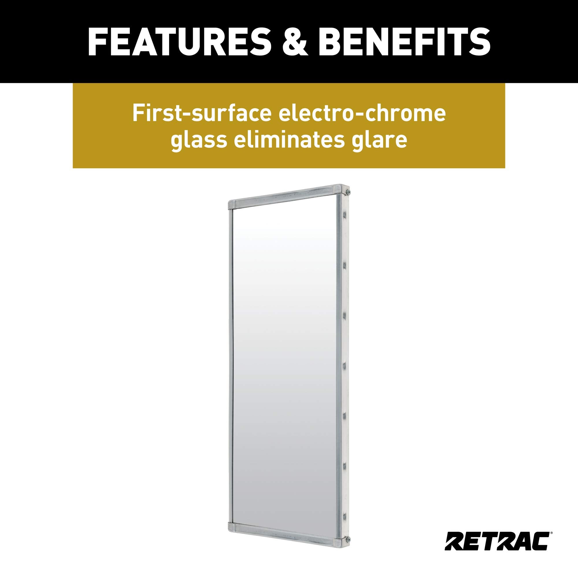 RETRAC 7 x 16-Inch Aluminum Yellow Chevron West Coast Mirror Head, Universal Driver or Passenger Side 600932