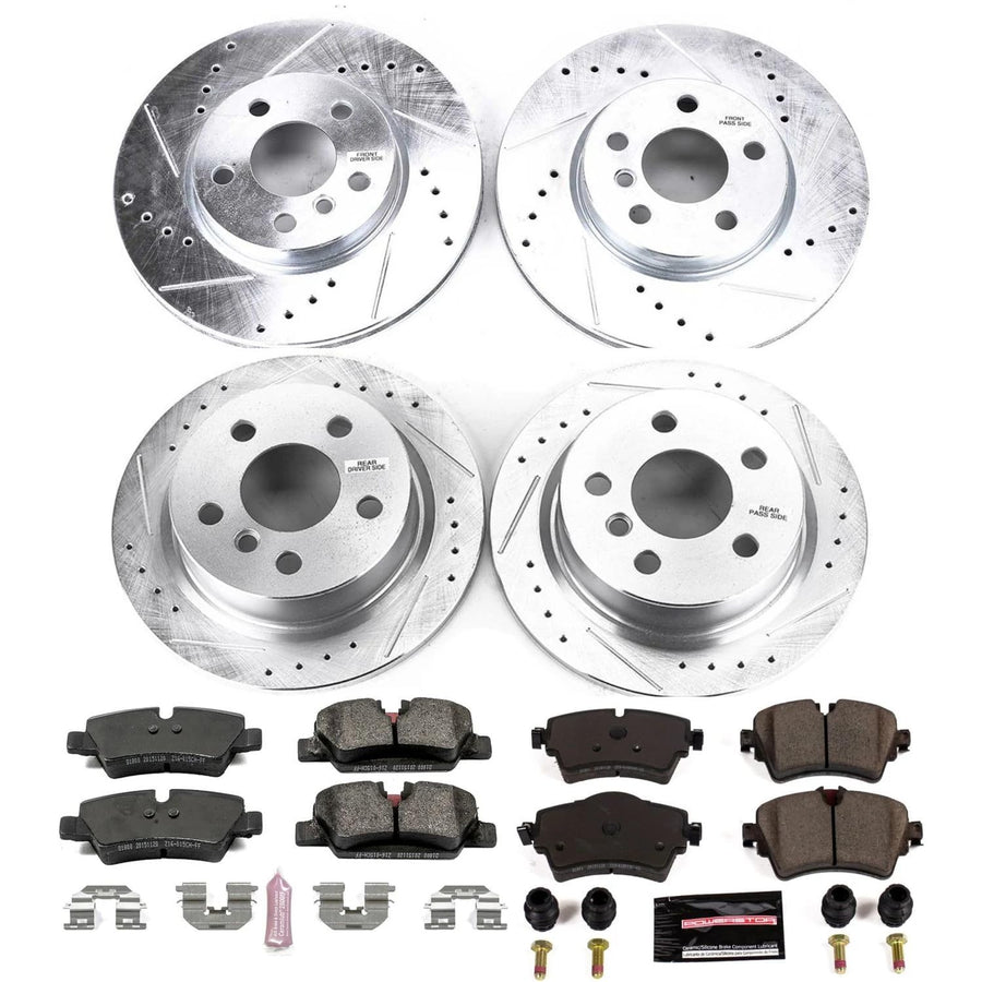 Power Stop K7981 Z23 Evolution Sport Brake Upgrade Kit Front & Rear and 1 Front & 1 Rear Sensor Wires For Mini Cooper 2014-2021 [Model Specific]