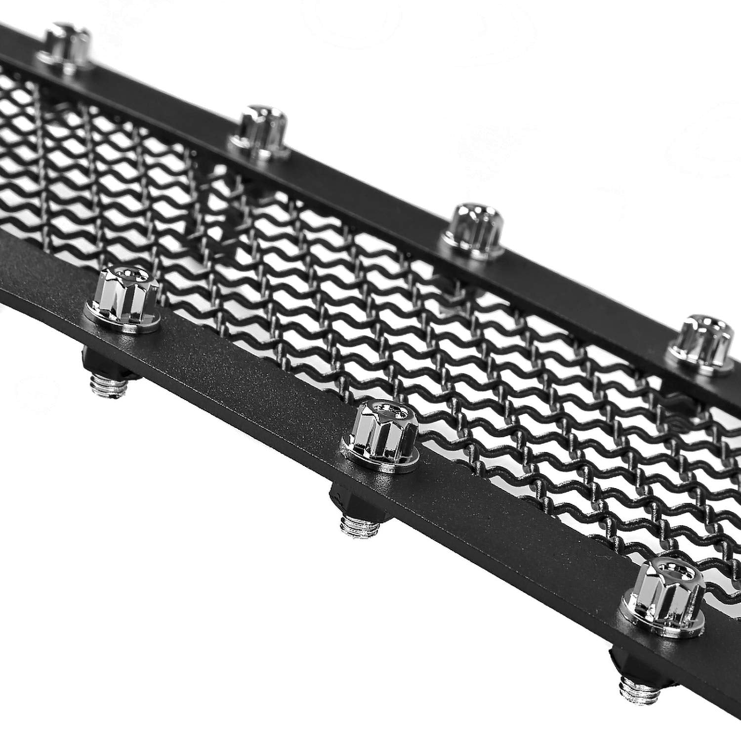 Spec-D Tuning Black Rivet Style Studded S/S Hood Grille Insert 2PCs Compatible with Chevy Silverado 1500 2016-2018