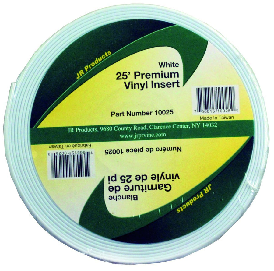 10025 JR Products Premium Vinyl Insert - White, 1" x 25'