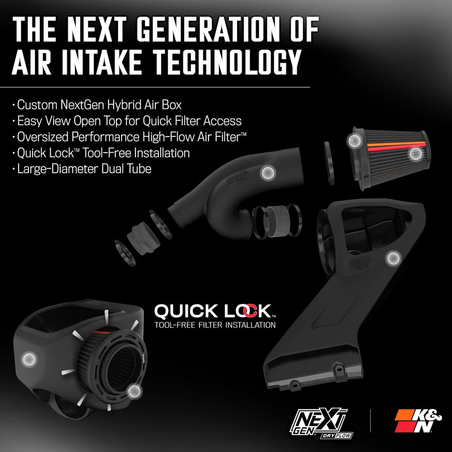 Cold Air Intake System K&N NextGen: Dry-Flow Cotton Filter: Compatible with 2021-2025 FORD F150; F150 Raptor; 50-2617D
