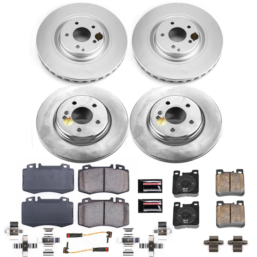 Power Stop CRK7828 Brake Rotor Coated and Ceramic Brake Pads- Front & Rear For Mercedes-Benz CLK500 2003-2006 [Model Specific]