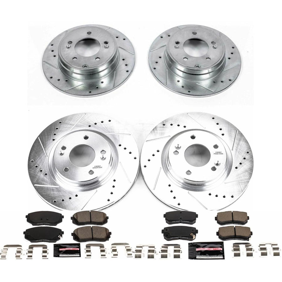 Brake Kit Power Stop For 2016-2019 Sonata | 2016-2019 Optima [Application Specific] Front and Rear Z23 Carbon Fiber Ceramic Brake Pads with Drilled and Slotted Brake Rotors K7522