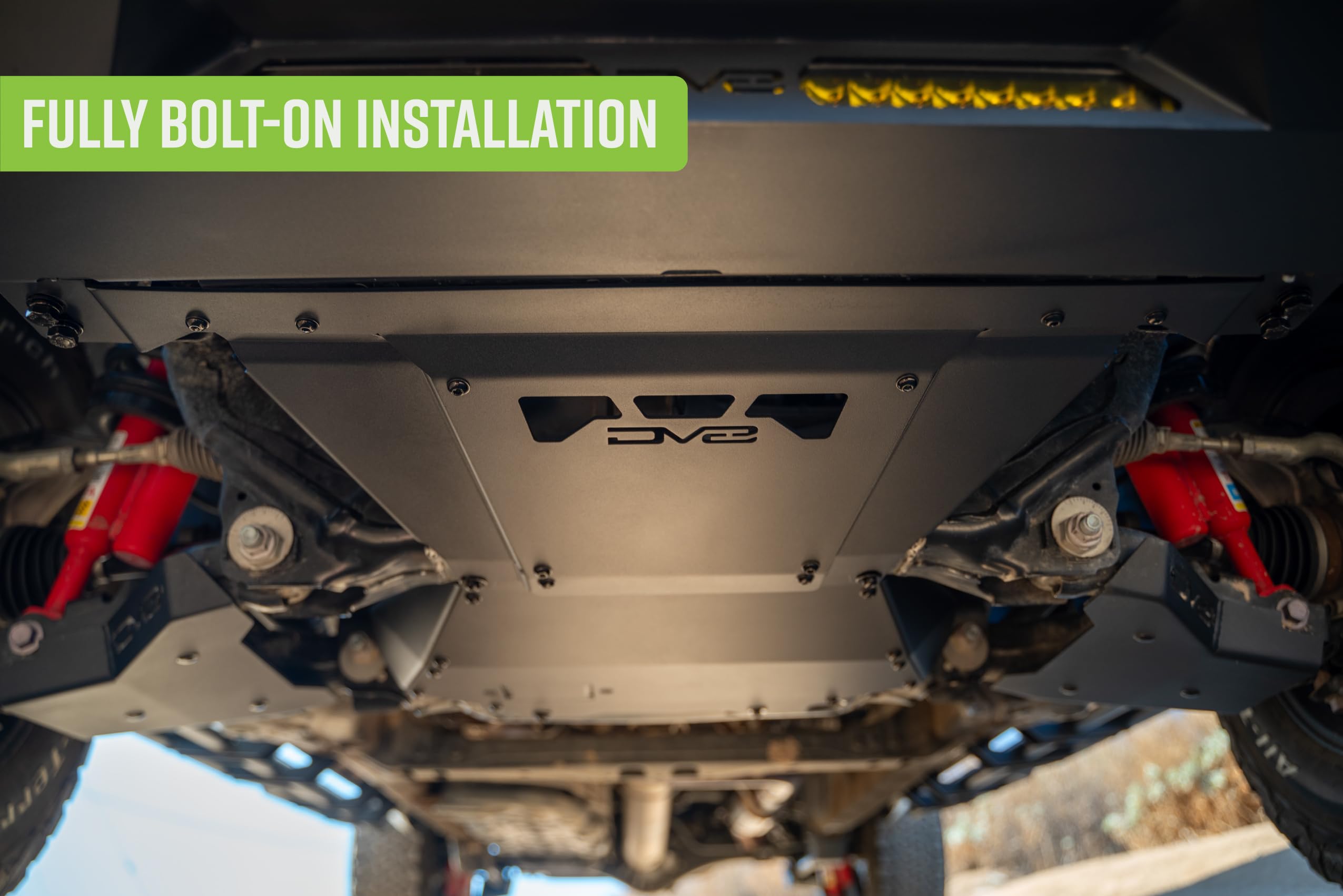 Rear Belly Skid Plate DV8 Offroad for 2024 Toyota Tacoma & Land Cruiser | Protects Bottom of Engine/Oil Pan | Removable Plate for Drain Plug Access | Compatible w/Factory & DV8 Front Skid Plates