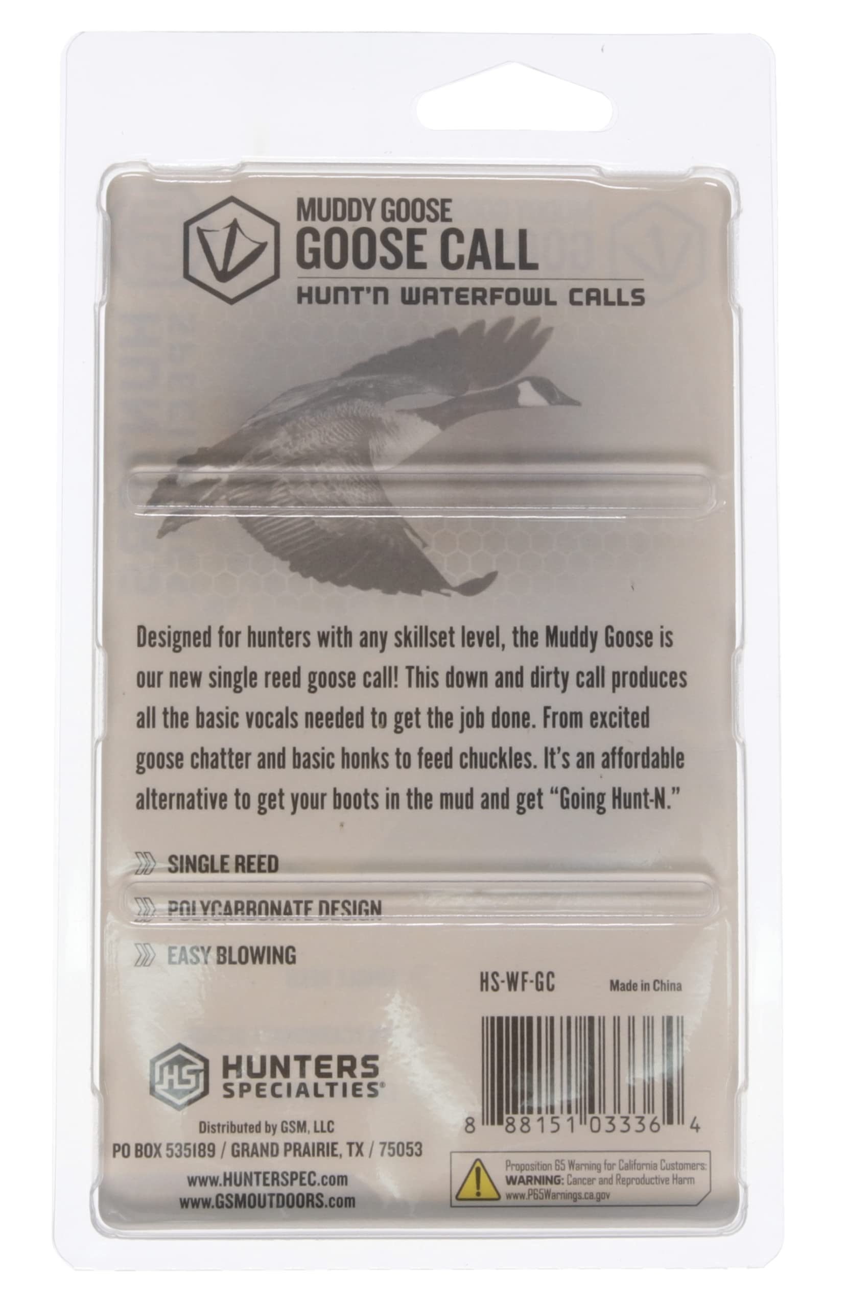 Muddy Goose Call - Hunters Specialties Easy Blowing Polycarbonate Design Waterfowl Game Call