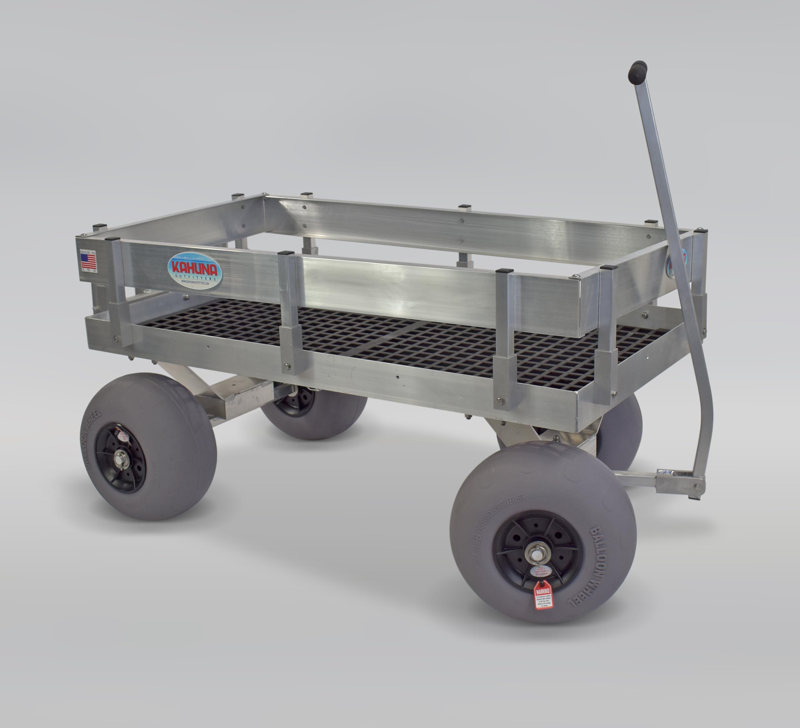 Kahuna Big Aluminum Beach Wagon with Lightweight UV Deck! Rod Holders-Balloon Sand Tires-Walls-Made in USA!